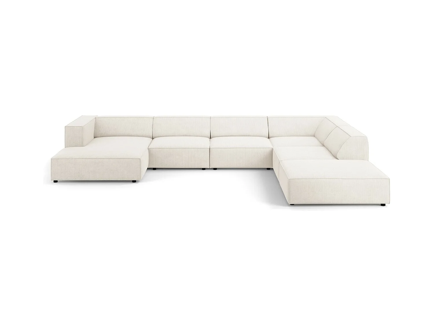 Cosmopolitan Design - Canapé d'angle droit panoramique "Arendal" 7 places en chenille avec un effet côtelé ivoire - 364x262x70cm