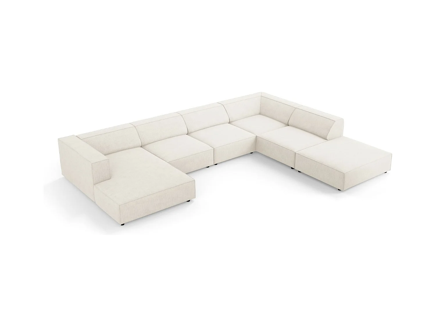 Cosmopolitan Design - 7-Sitzer Panoramasofa rechts "Arendal" aus Chenille-Stoff mit Rippeneffekt elfenbein - 364x262x70cm