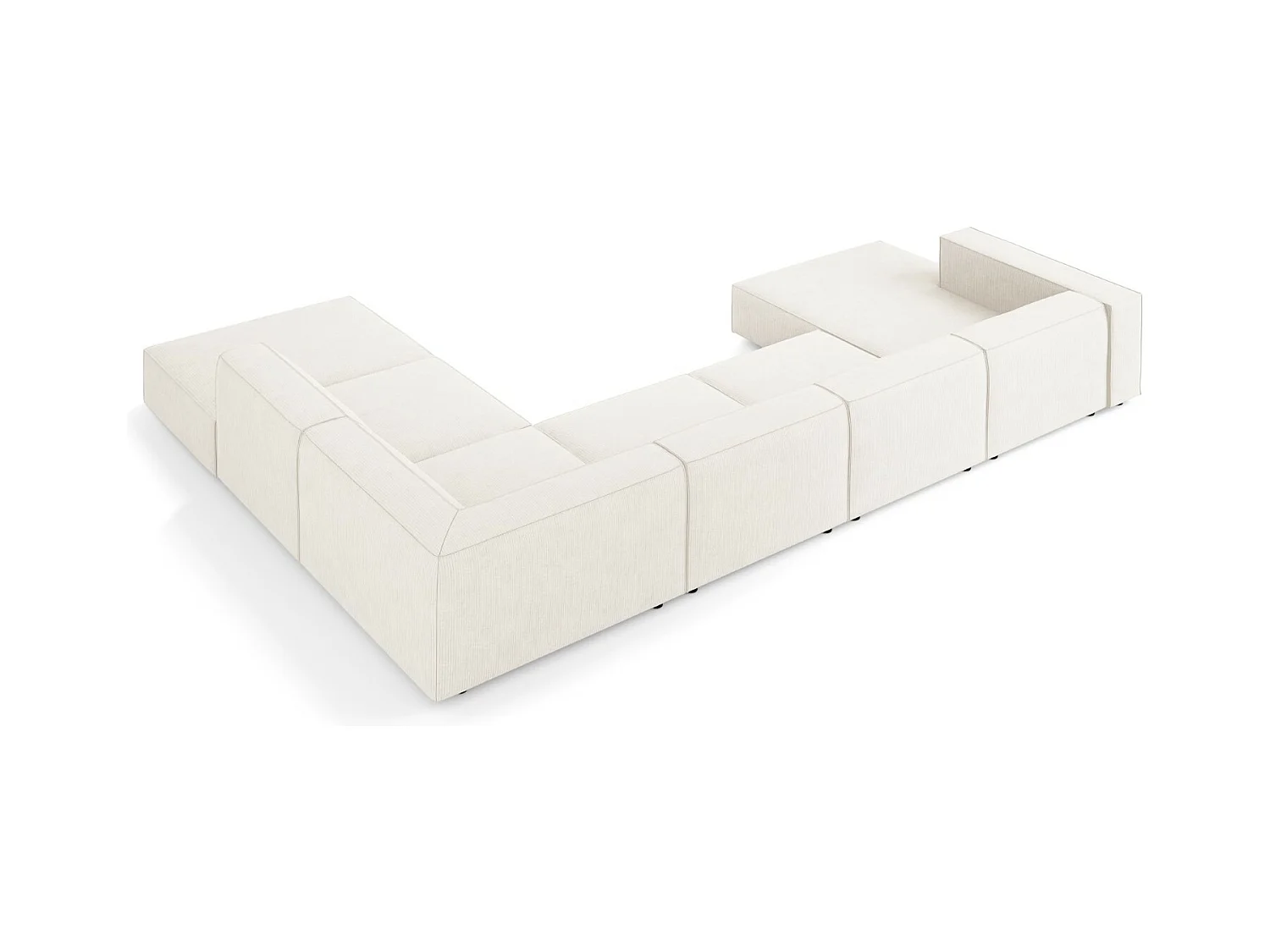 Cosmopolitan Design - 7-Sitzer Panoramasofa rechts "Arendal" aus Chenille-Stoff mit Rippeneffekt elfenbein - 364x262x70cm