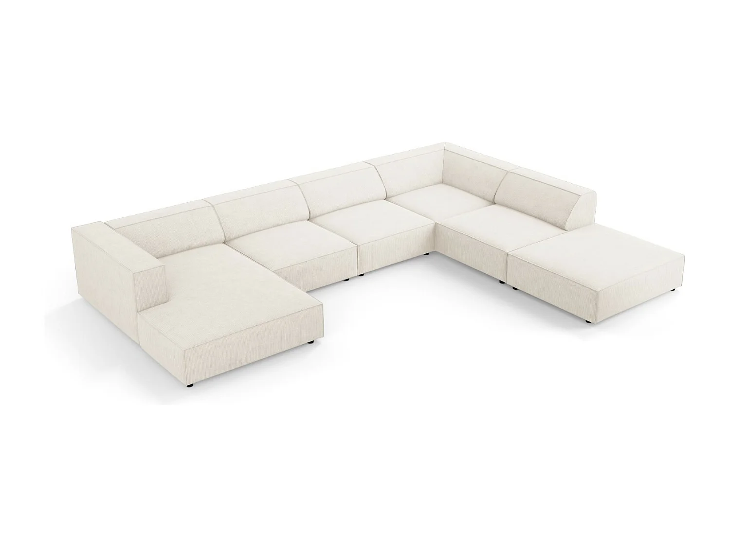 Cosmopolitan Design - Sofá de canto direito panorâmico "Arendal" 7 lugares em tecido chenille com efeito canelado marfim - 364x262x70cm