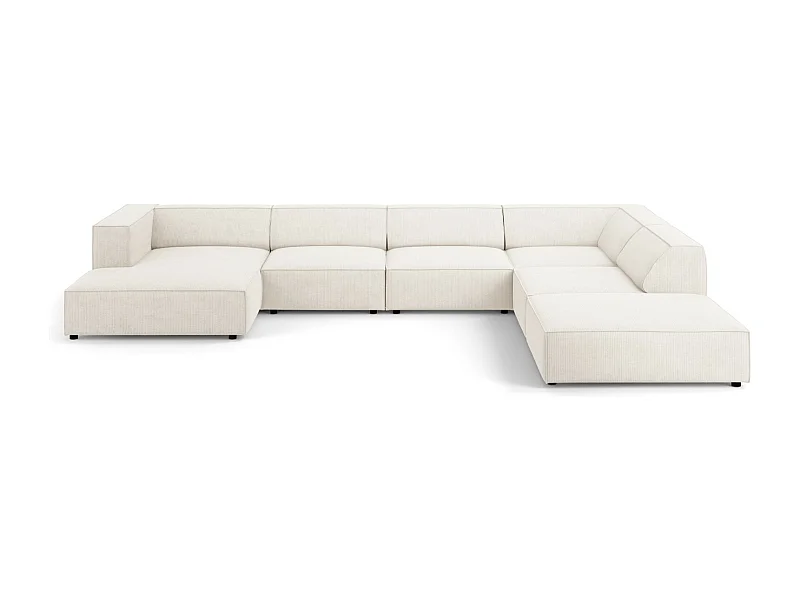 Cosmopolitan Design - Canapé d'angle droit panoramique "Arendal" 7 places en chenille avec un effet côtelé ivoire - 364x262x70cm