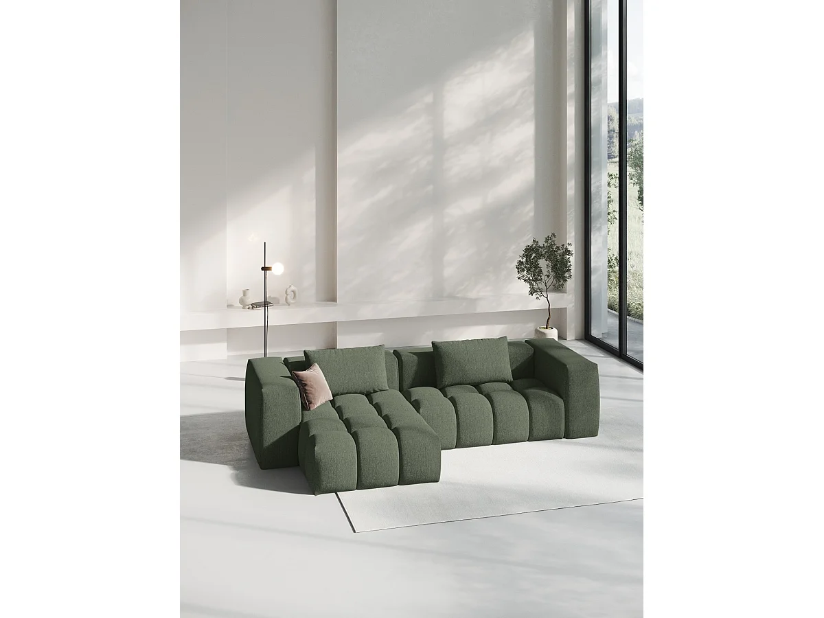 CXL by Christian Lacroix - Sofá modular de canto esquerdo "Lorella" 3 lugares em tecido estrutural verde oliva escuro - 260x145x70cm