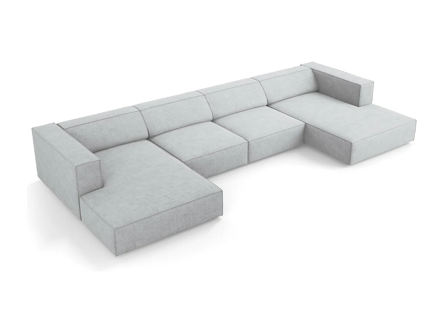 Cosmopolitan Design - 6-Sitzer Panoramasofa "Arendal" aus Chenille-Stoff mit Rippeneffekt hellgrau - 364x166x70cm