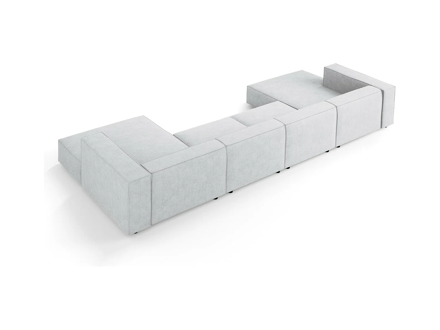 Cosmopolitan Design - Panoramische bank "Arendal" 6 zitplaatsen, Chenille met ribbeleffect, Lichtgrijs - 364x166x70cm