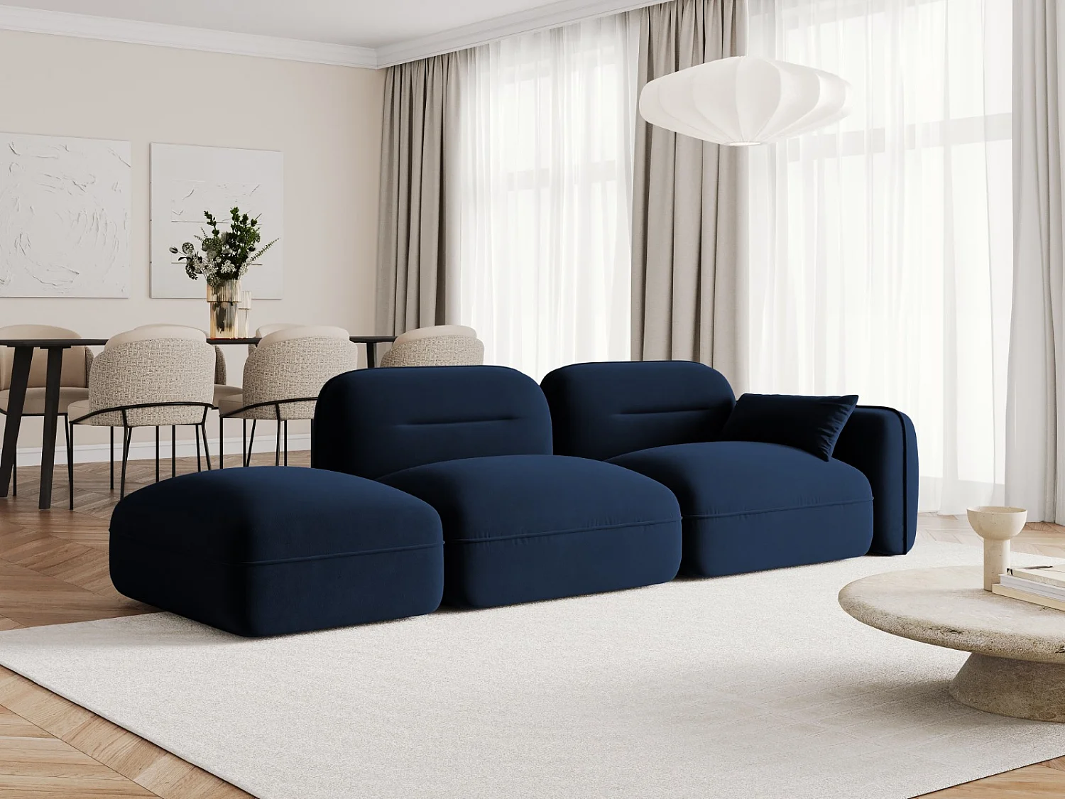 Cosmopolitan Design - Canapé modulable gauche "Sydney" 3 places en velours bleu roi - 295x90x70cm