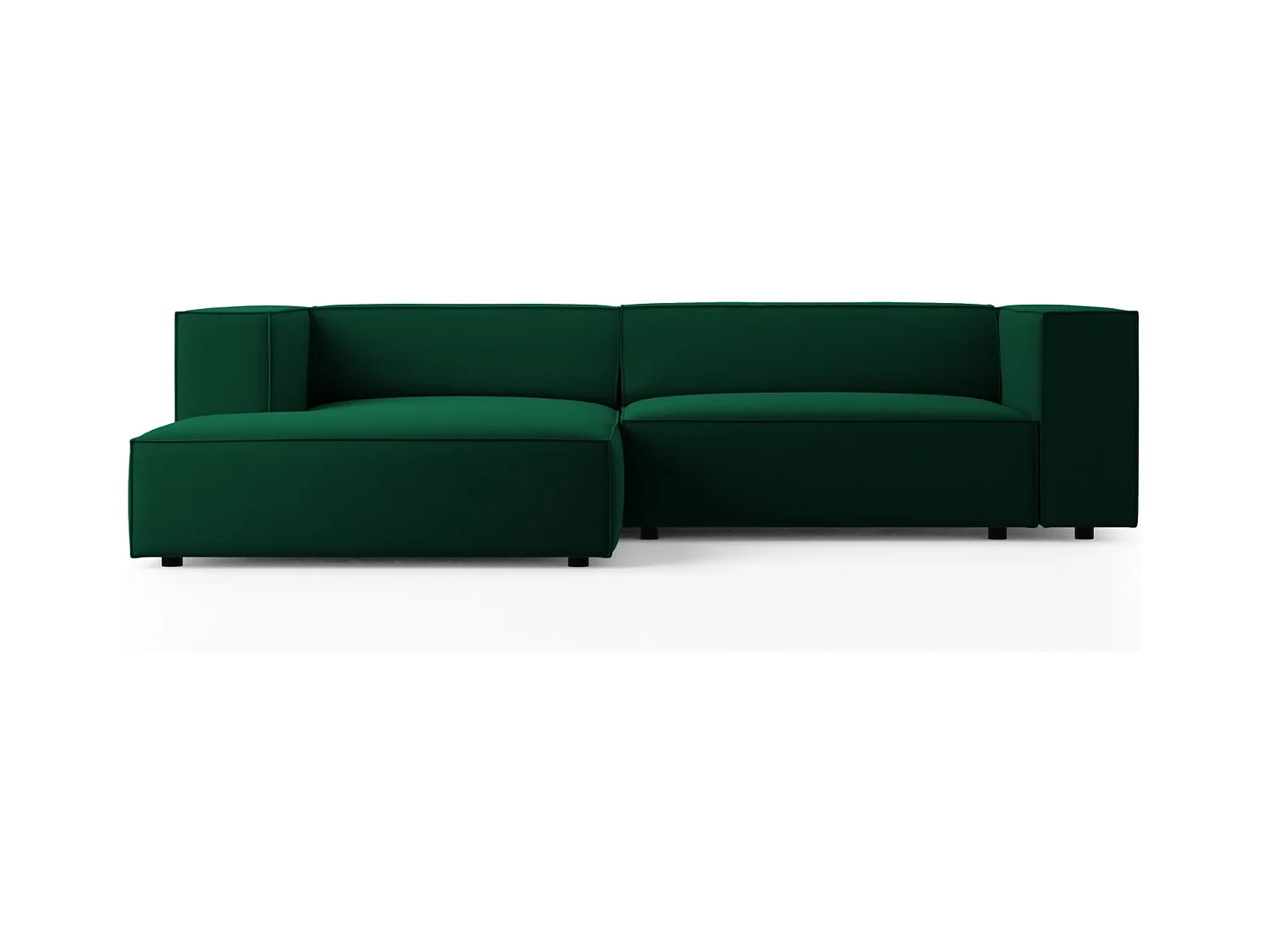 Cosmopolitan Design - Linker hoekbank "Arendal" 3 zitplaatsen, Flueel, Flessengroen - 224x166x70cm