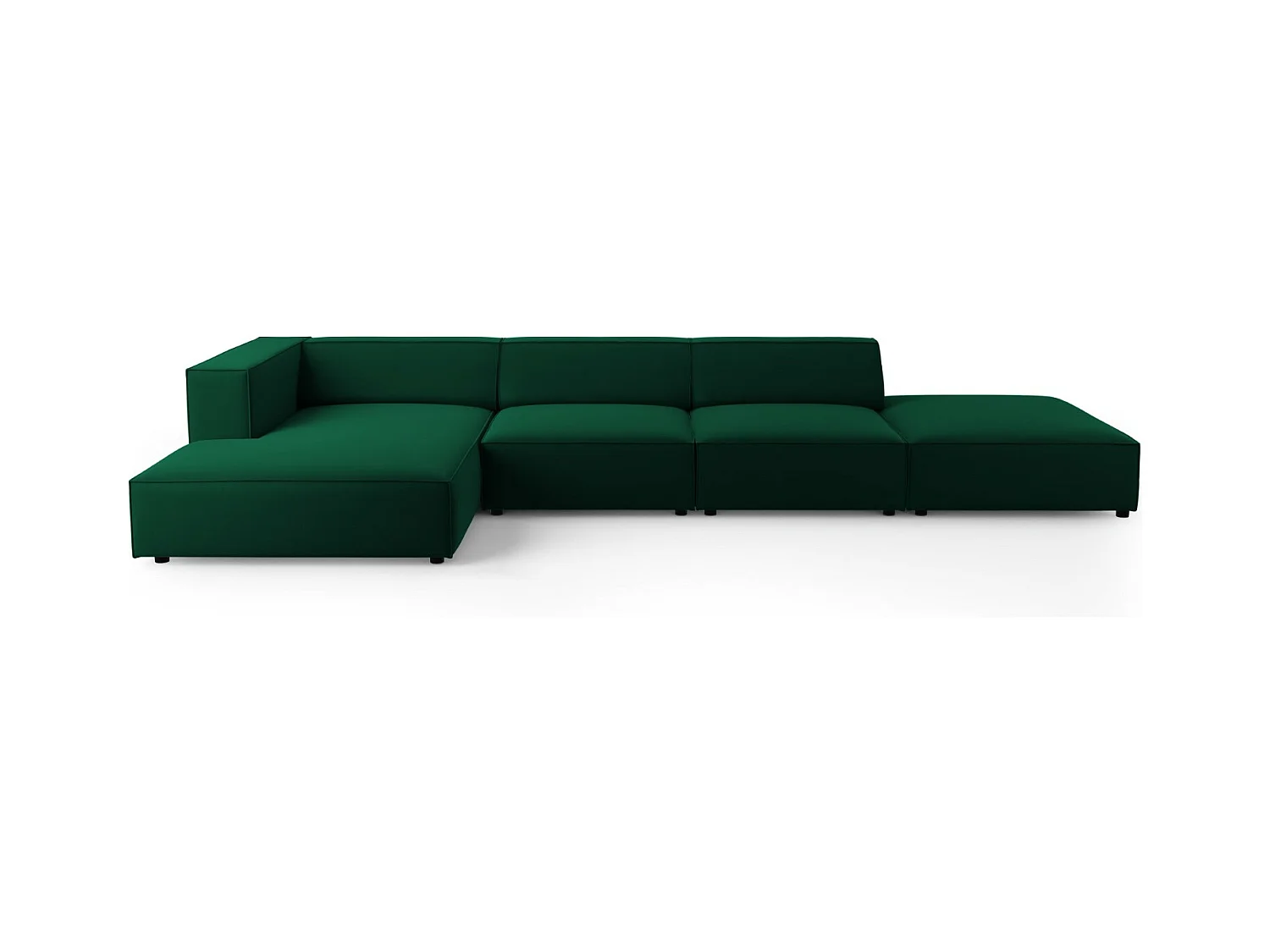 Cosmopolitan Design - Linker hoekbank "Arendal" 5 zitplaatsen, Flueel, Flessengroen - 341x166x70cm