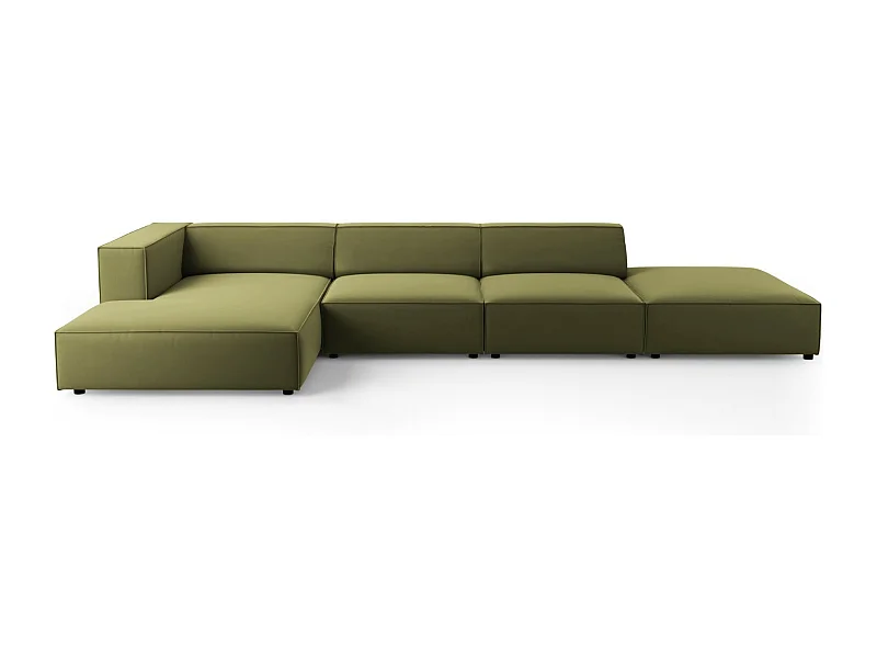 Cosmopolitan Design - Linker hoekbank "Arendal" 5 zitplaatsen, Flueel, Lichtgroen - 341x166x70cm
