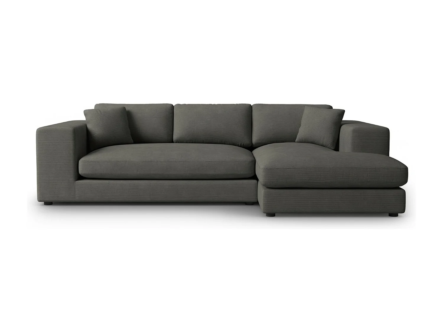 CXL by Christian Lacroix - Sofá de canto direito "Tendance" 5 lugares em veludo cotelê cinza escuro - 282x174x72cm