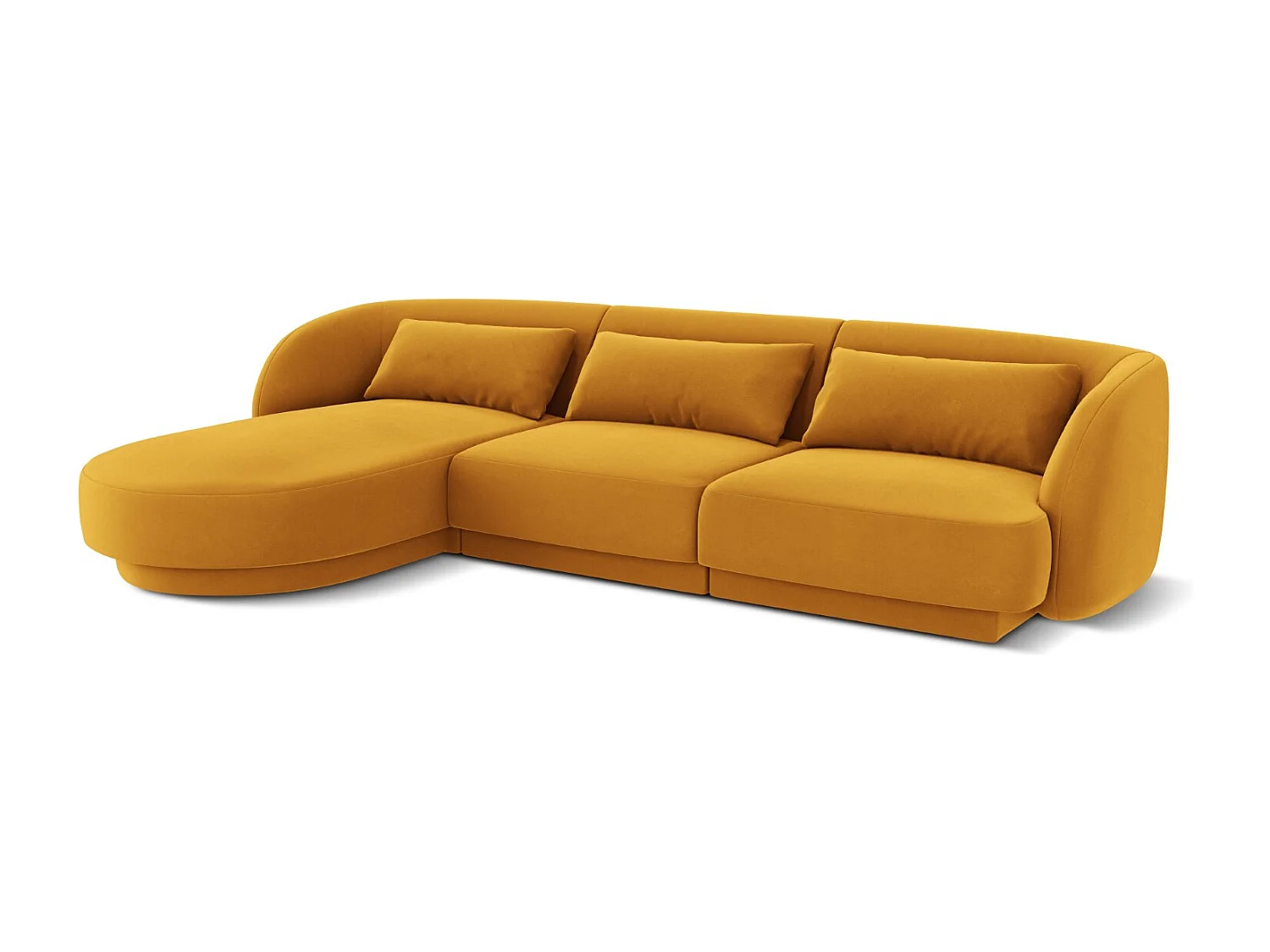 Cosmopolitan Design - Narożnik lewy, "Tulum" 4 miejsca welur, żółty - 255x156x70cm