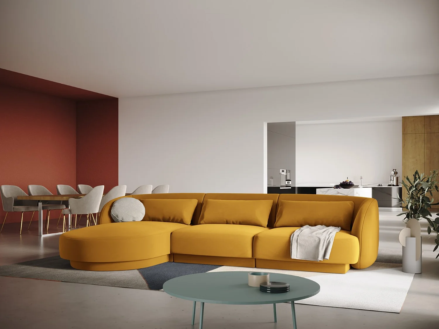 Cosmopolitan Design - Canapé d'angle gauche "Tulum" 4 places en velours jaune - 255x156x70cm