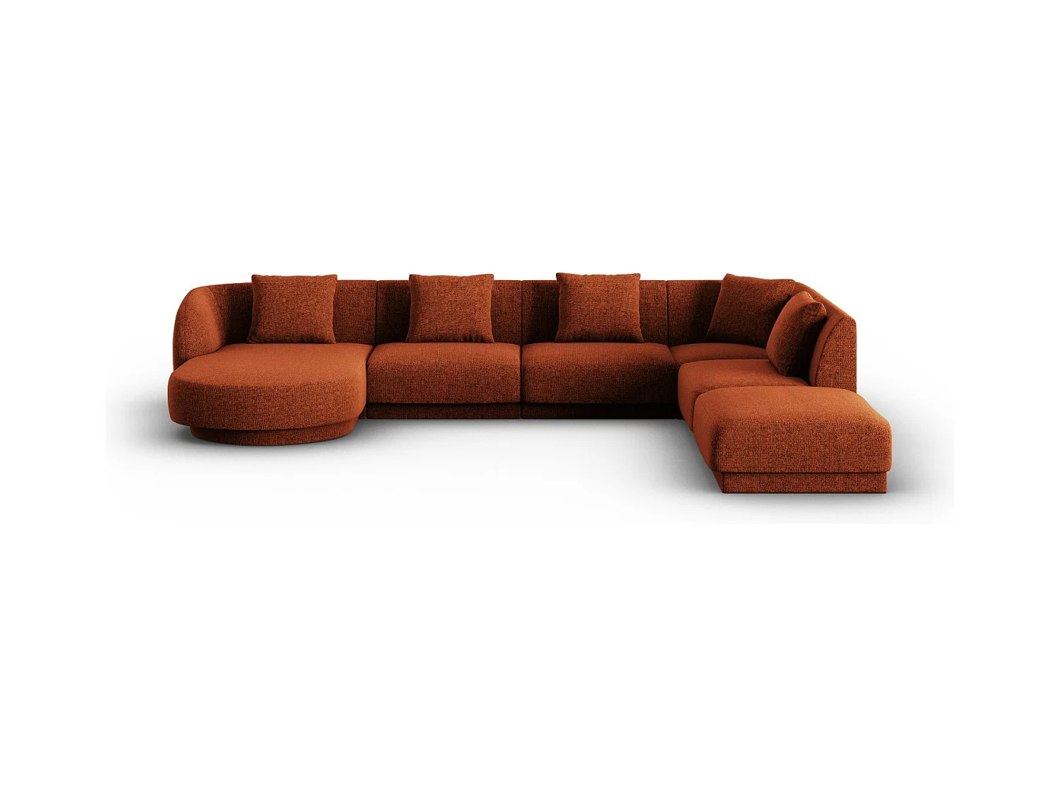 Cosmopolitan Design - Panoramische hoekbank rechts "Tulum" 6 zitplaatsen, Chenille, Terracotta - 330x255x70cm