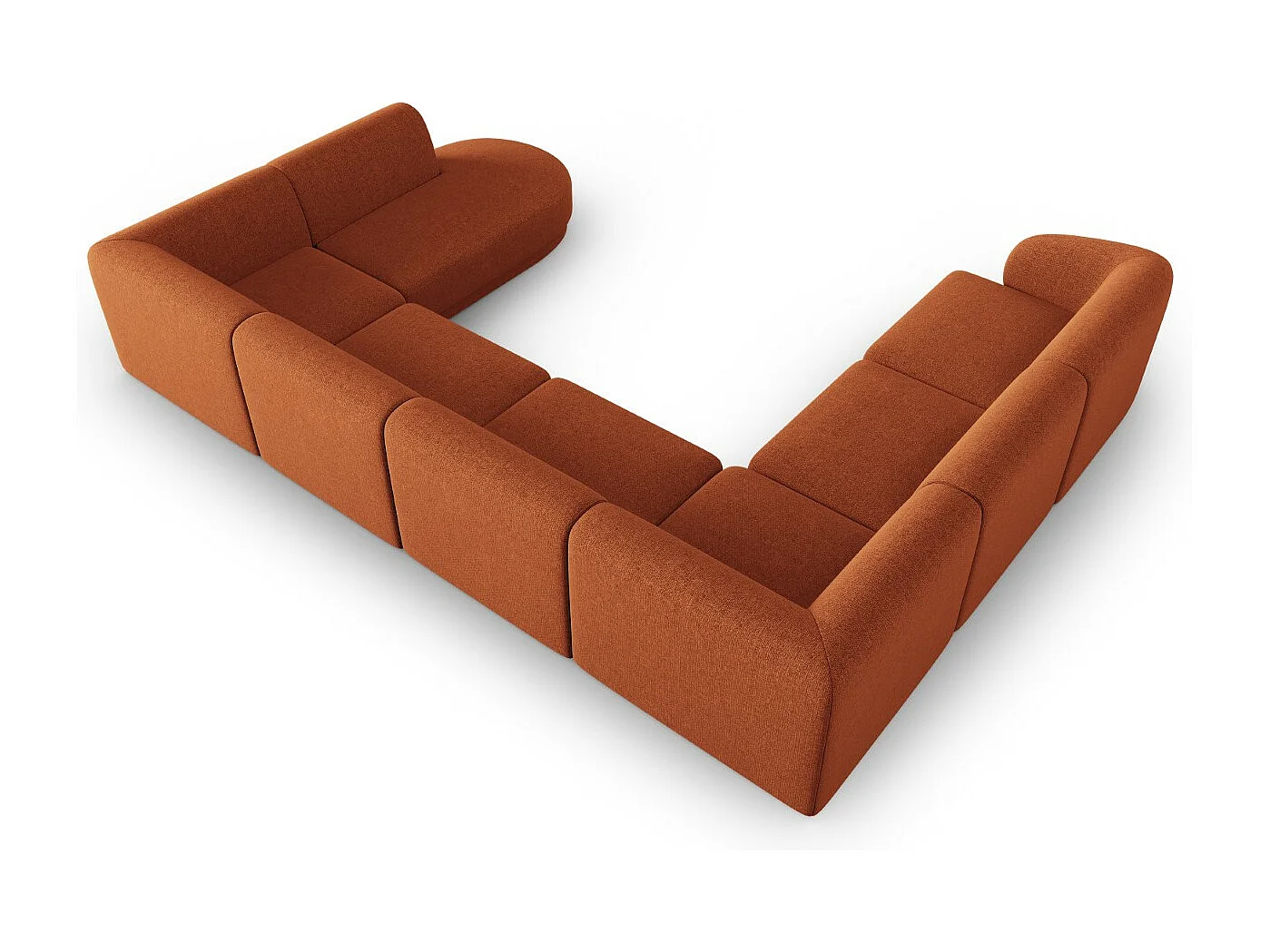 CXL by Christian Lacroix - Divano modulare panoramico sinistro "Lionel" 8 posti in ciniglia miscela di terracotta - 342x323x74cm