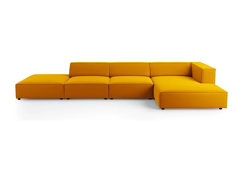 Cosmopolitan Design - Canapé d'angle droit "Arendal" 5 places en velours jaune - 341x166x70cm