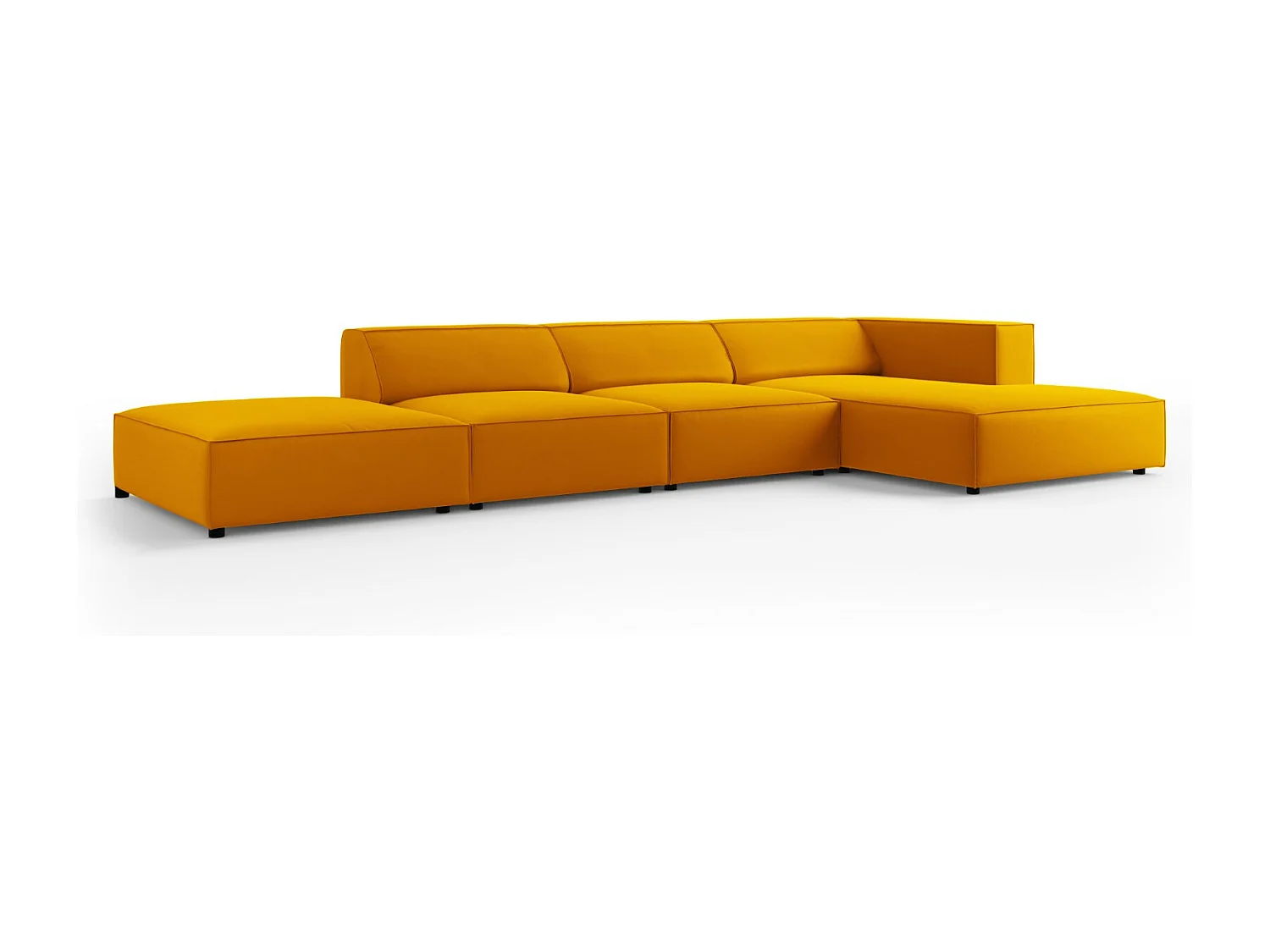 Cosmopolitan Design - Sofá esquinero derecho "Arendal" 5 plazas de terciopelo amarillo - 341x166x70cm