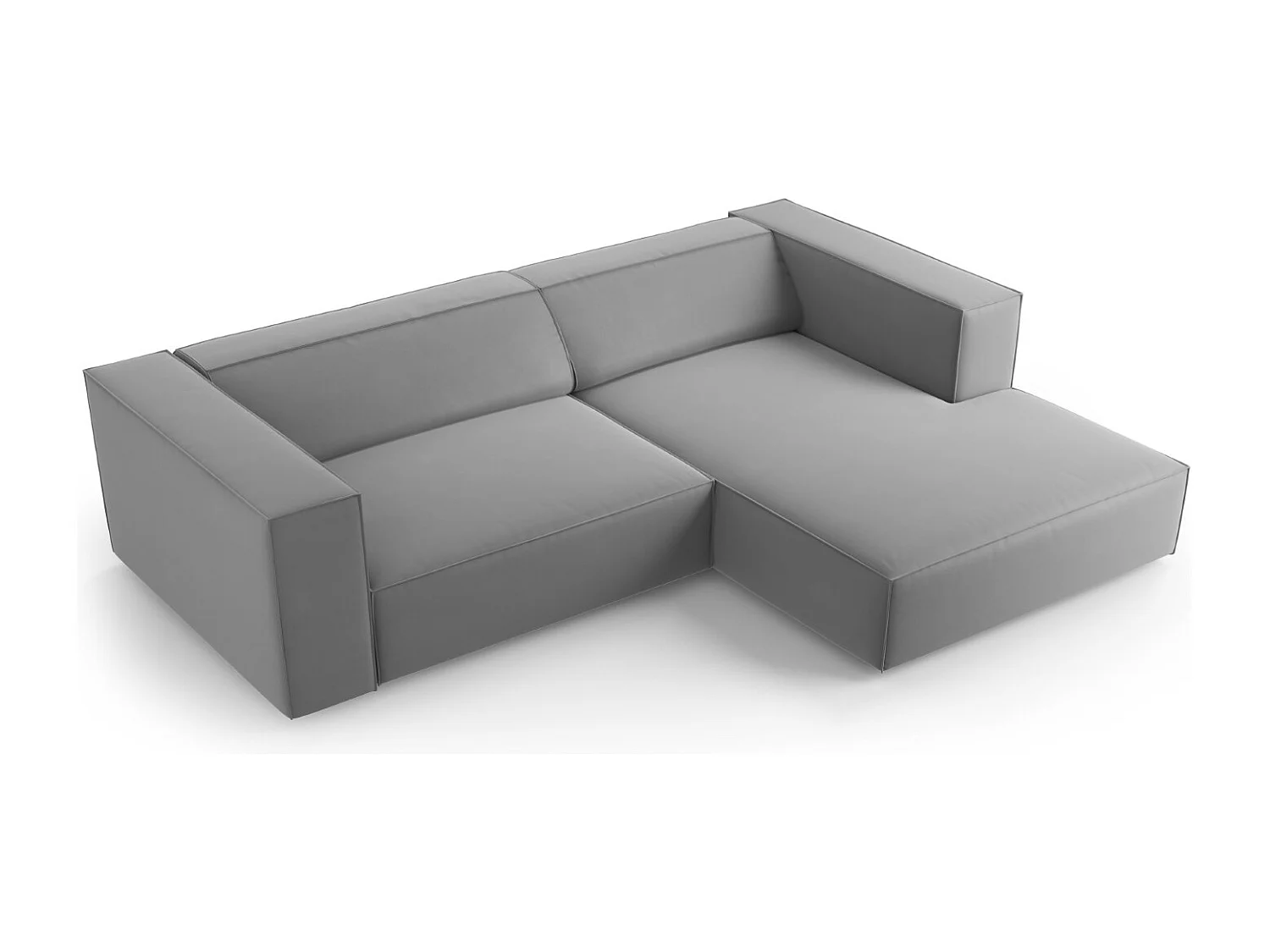 Cosmopolitan Design - Sofá de canto direito "Arendal" 3 lugares em veludo cinza claro - 224x166x70cm