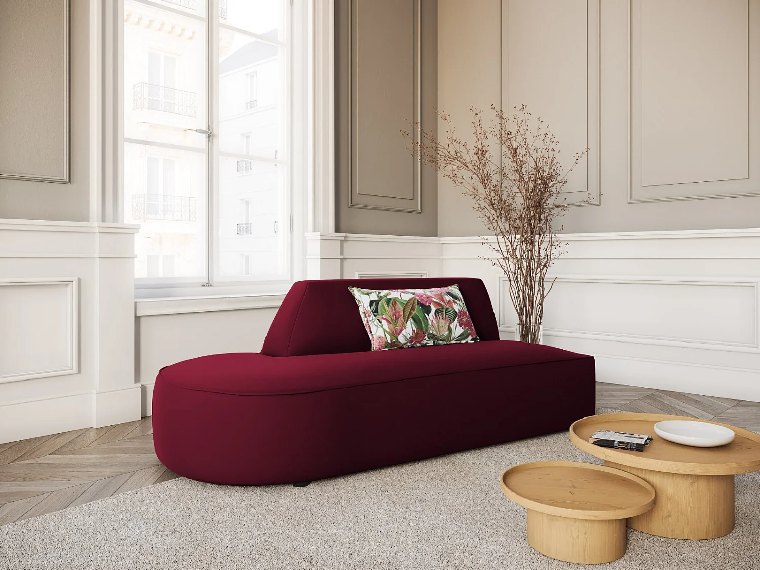 CXL by Christian Lacroix - Sofá modular virado para a esquerda "Charles" 2 lugares em veludo vermelho - 181x93x69cm