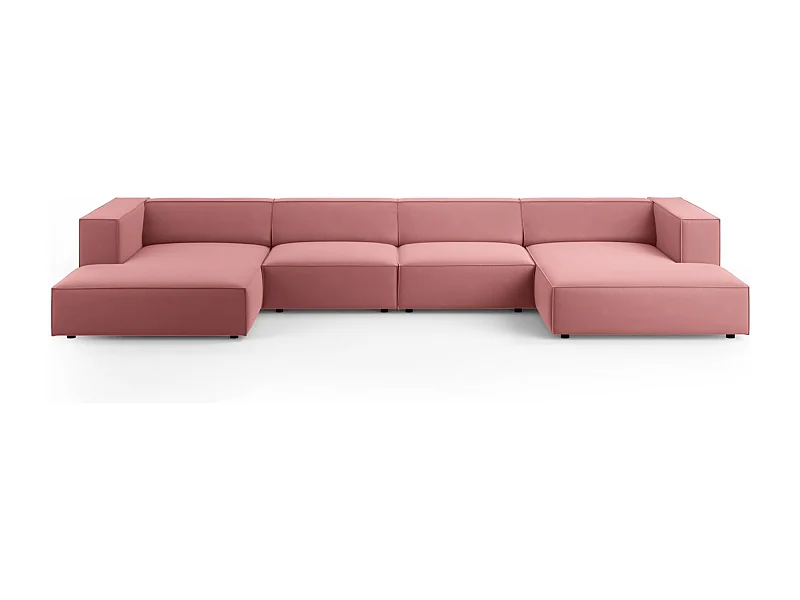 Cosmopolitan Design - Sofa panoramiczna, "Arendal" 6 miejsc welur, łosoś - 364x166x70cm