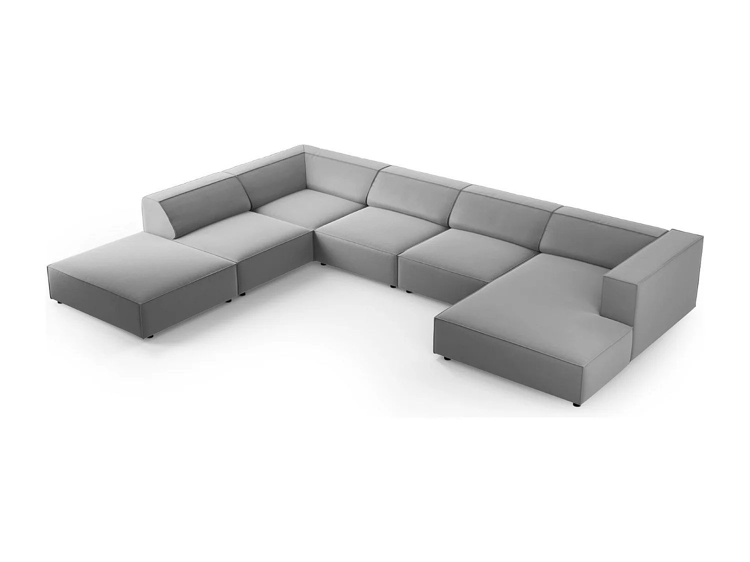 Cosmopolitan Design - 7-Sitzer Panoramasofa links "Arendal" aus Samt hellgrau - 364x262x70cm