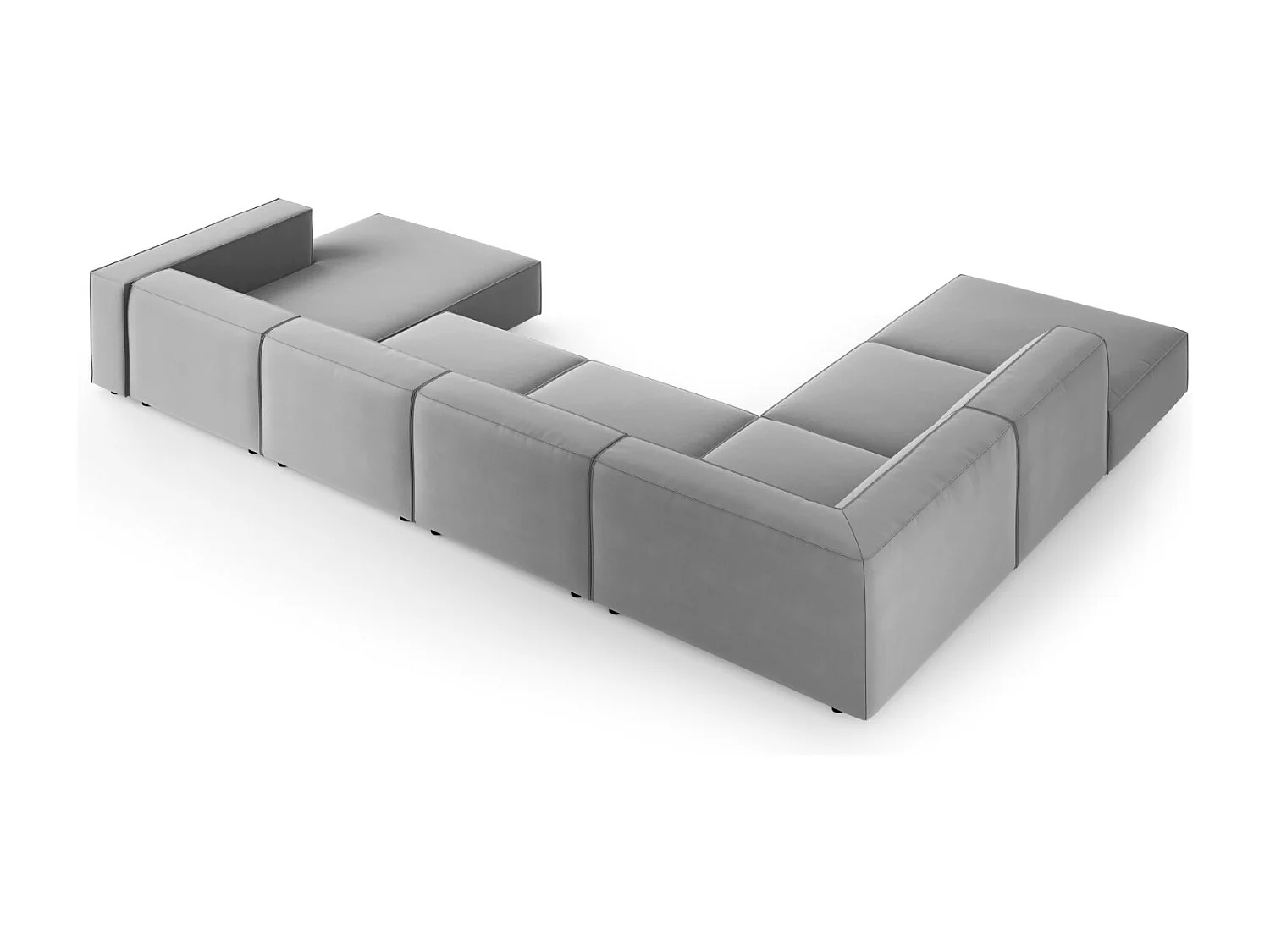 Cosmopolitan Design - 7-Sitzer Panoramasofa links "Arendal" aus Samt hellgrau - 364x262x70cm