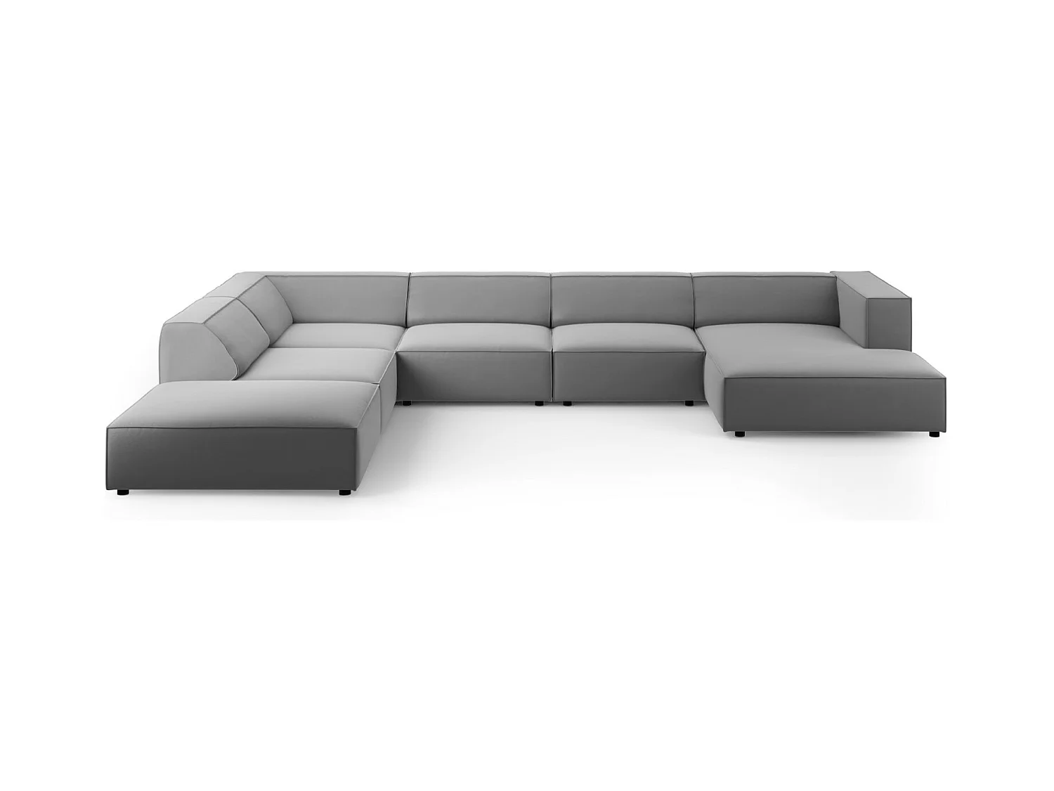 Cosmopolitan Design - Canapé d'angle gauche panoramique "Arendal" 7 places en velours gris clair - 364x262x70cm