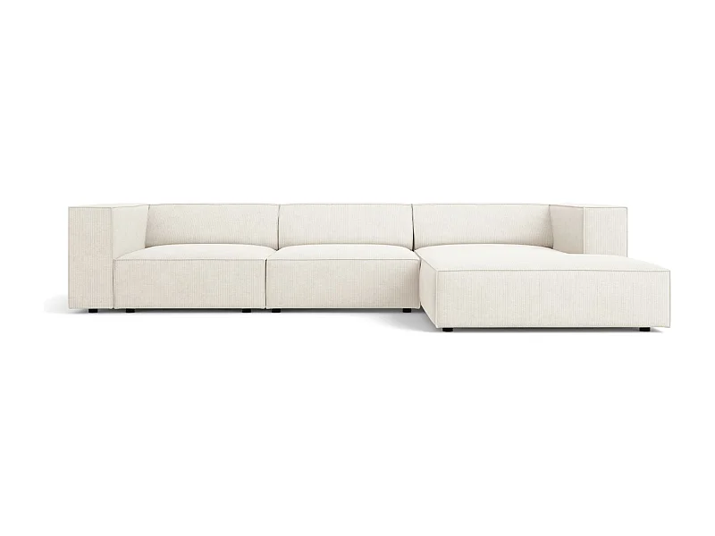 Cosmopolitan Design - 4-Sitzer Ecksofa rechts "Arendal" aus Chenille-Stoff mit Rippeneffekt elfenbein - 284x166x70cm