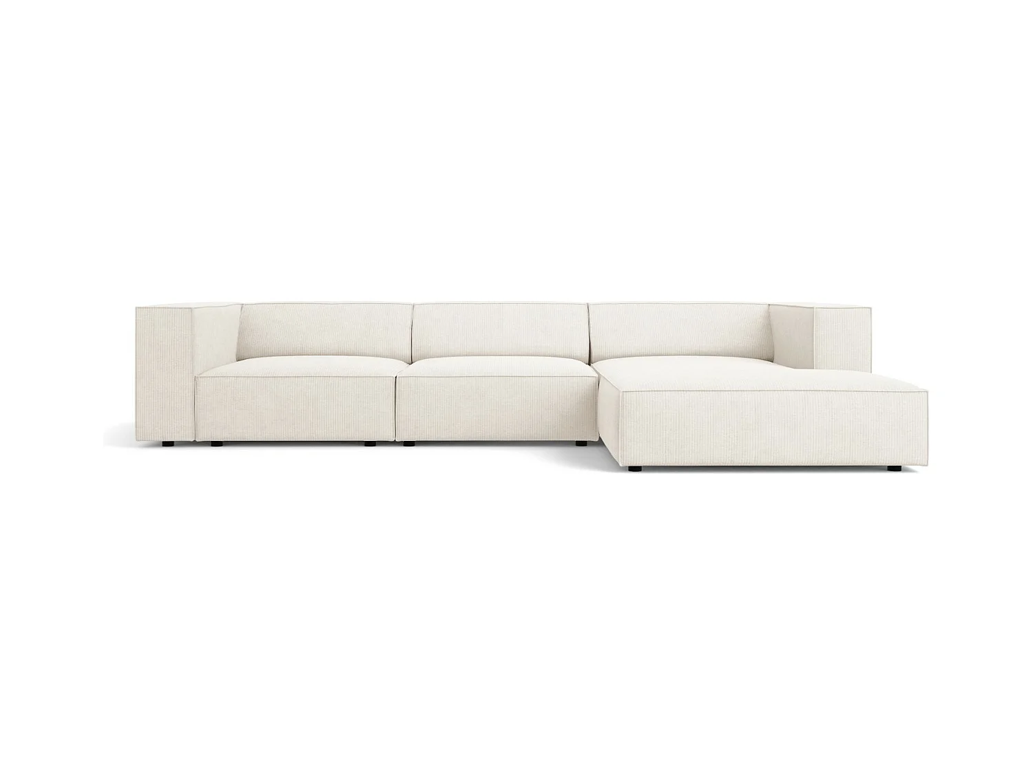 Cosmopolitan Design - Rechter hoekbank "Arendal" 4 zitplaatsen, Chenille met ribbeleffect, Ivoor - 284x166x70cm