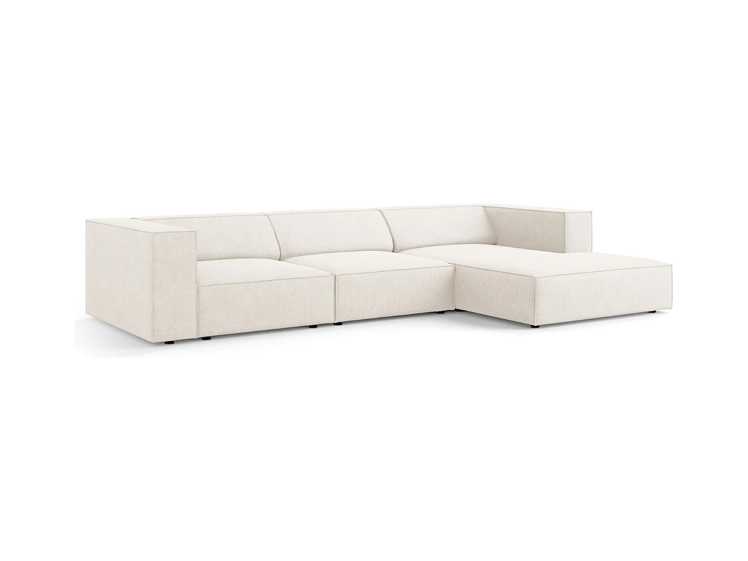 Cosmopolitan Design - Canapé d'angle droit "Arendal" 4 places en chenille avec un effet côtelé ivoire - 284x166x70cm