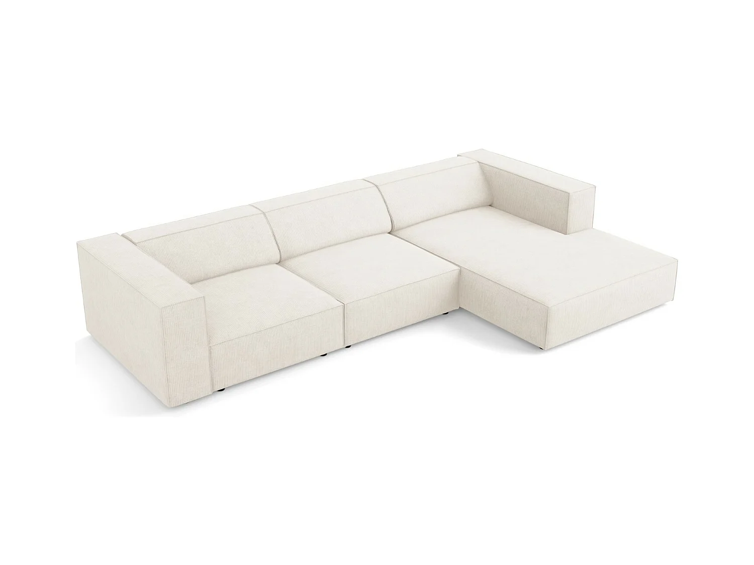 Cosmopolitan Design - Canapé d'angle droit "Arendal" 4 places en chenille avec un effet côtelé ivoire - 284x166x70cm