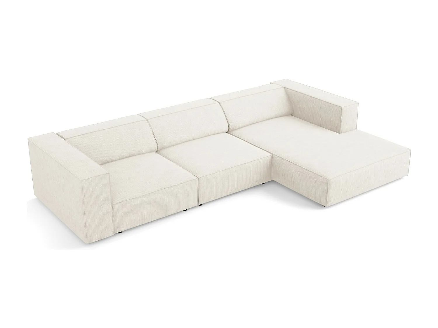 Cosmopolitan Design - Sofá de canto direito "Arendal" 4 lugares em tecido chenille com efeito canelado marfim - 284x166x70cm