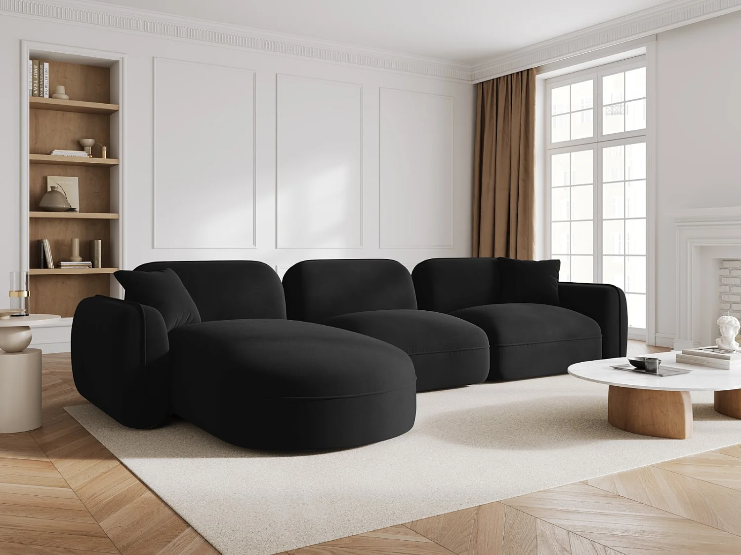 CXL by Christian Lacroix - Canapé d'angle gauche modulable "Lucien" 4 places en velours noir - 320x165x70cm