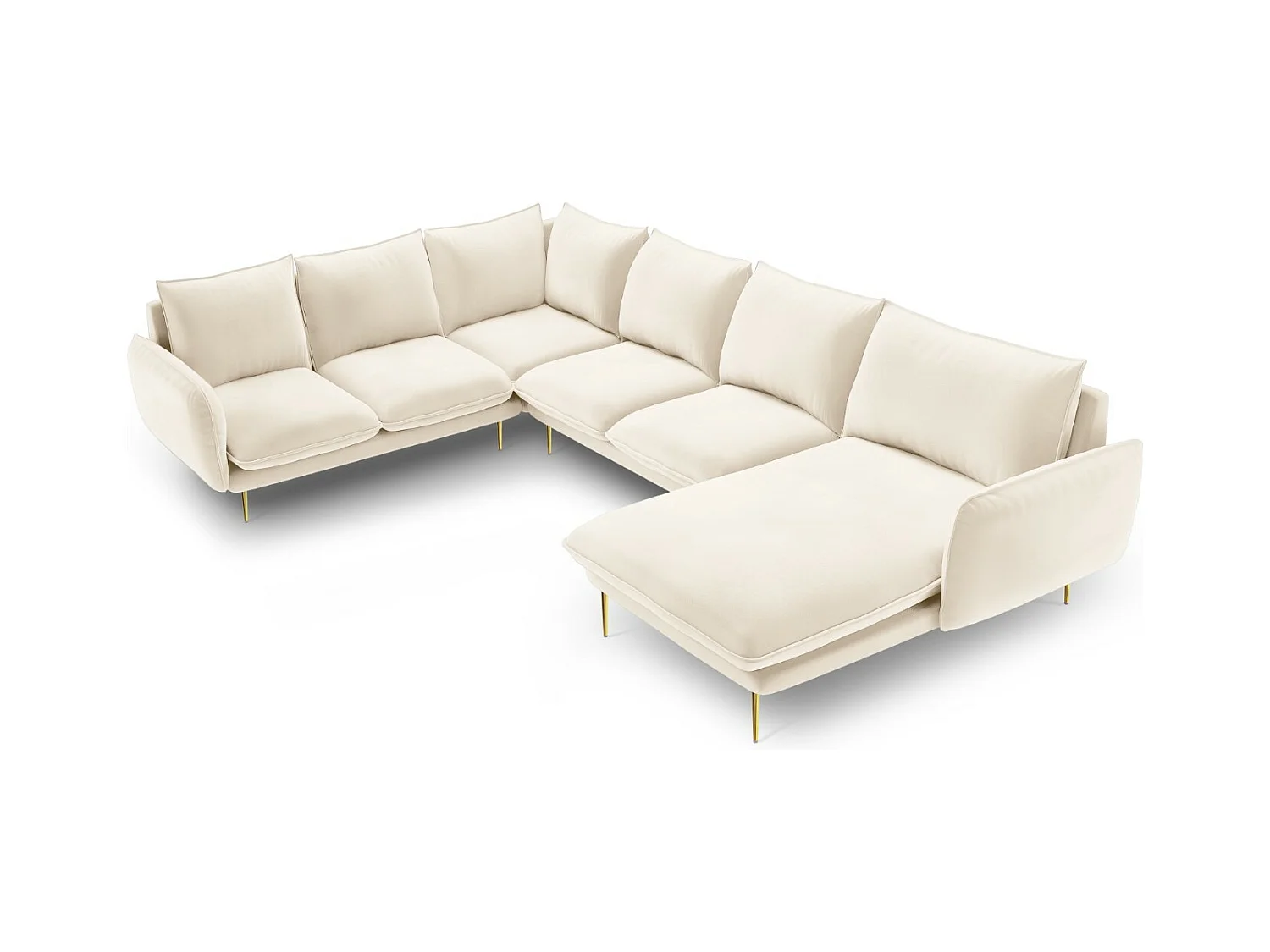 Cosmopolitan Design - Canapé d'angle gauche panoramique "Vienna" 7 places en velours beige clair - 330x235x95cm