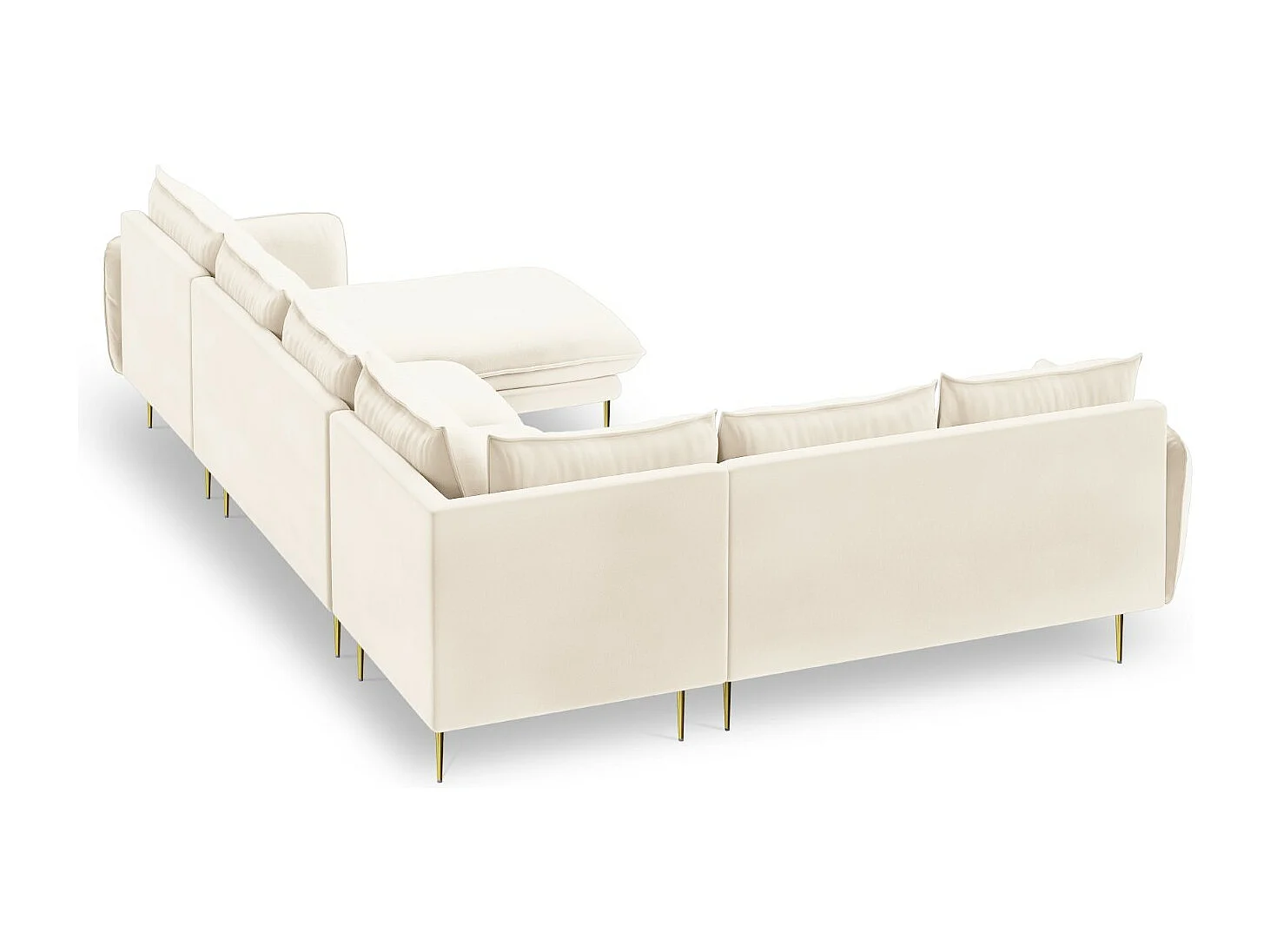 Cosmopolitan Design - Sofá de canto panorâmico à esquerda "Vienna" 7 lugares em veludo bege claro - 330x235x95cm