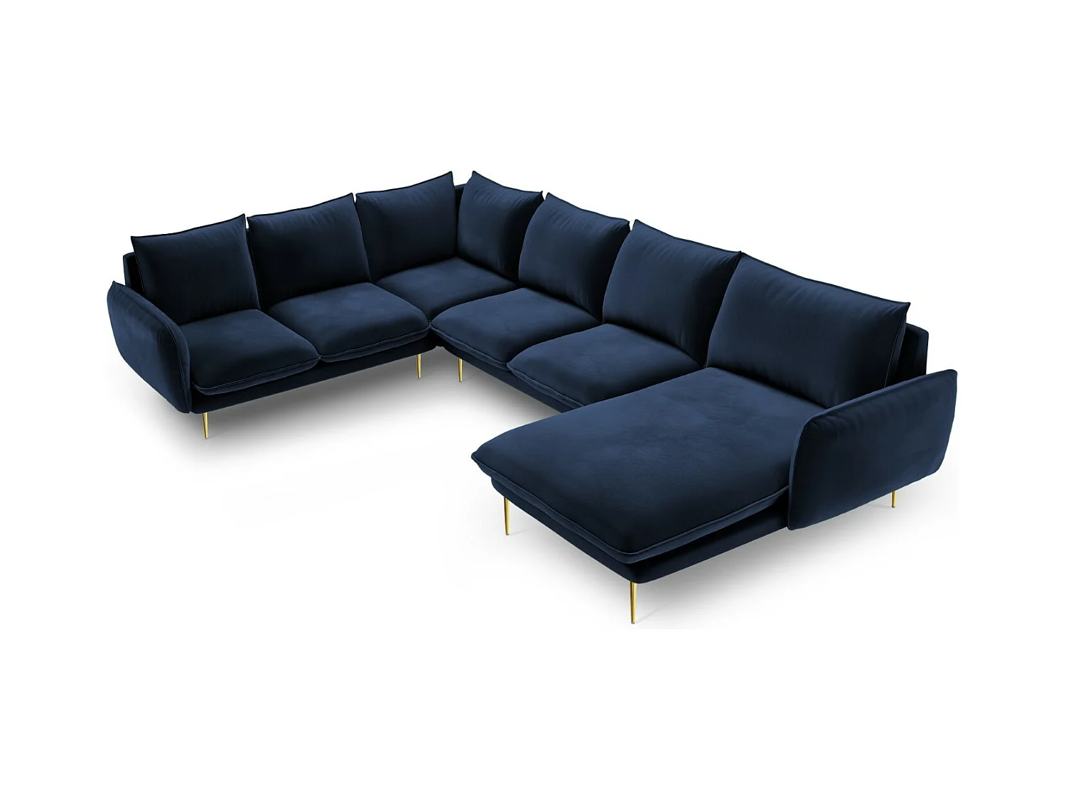 Cosmopolitan Design - Panoramische hoekbank links "Vienna" 7 zitplaatsen, Flueel, Koningsblauw - 330x235x95cm
