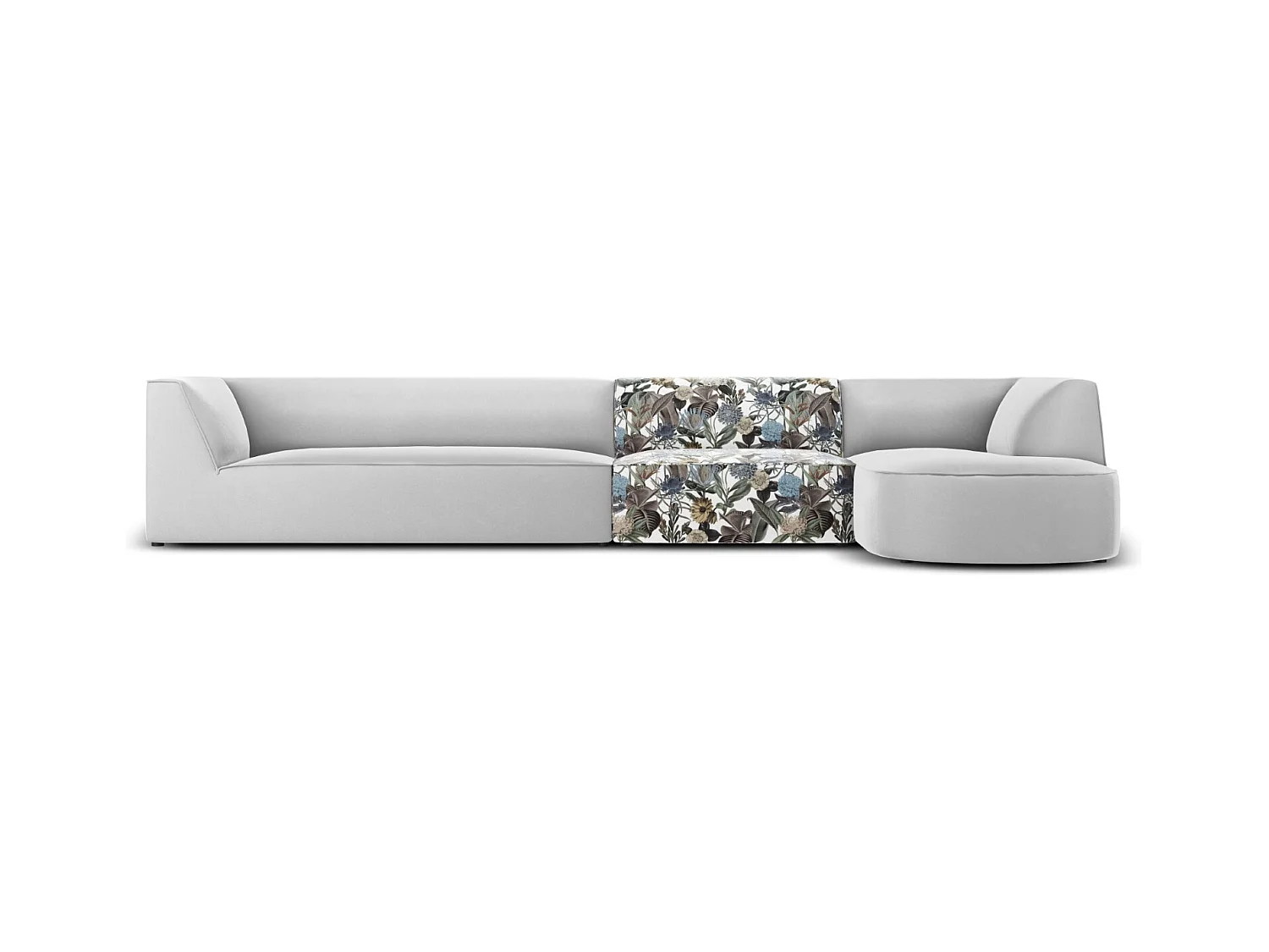 CXL by Christian Lacroix - Canapé d'angle droit "Charles" 5 places en velours motif de jardin bleu clair,gris clair - 366x180x69cm