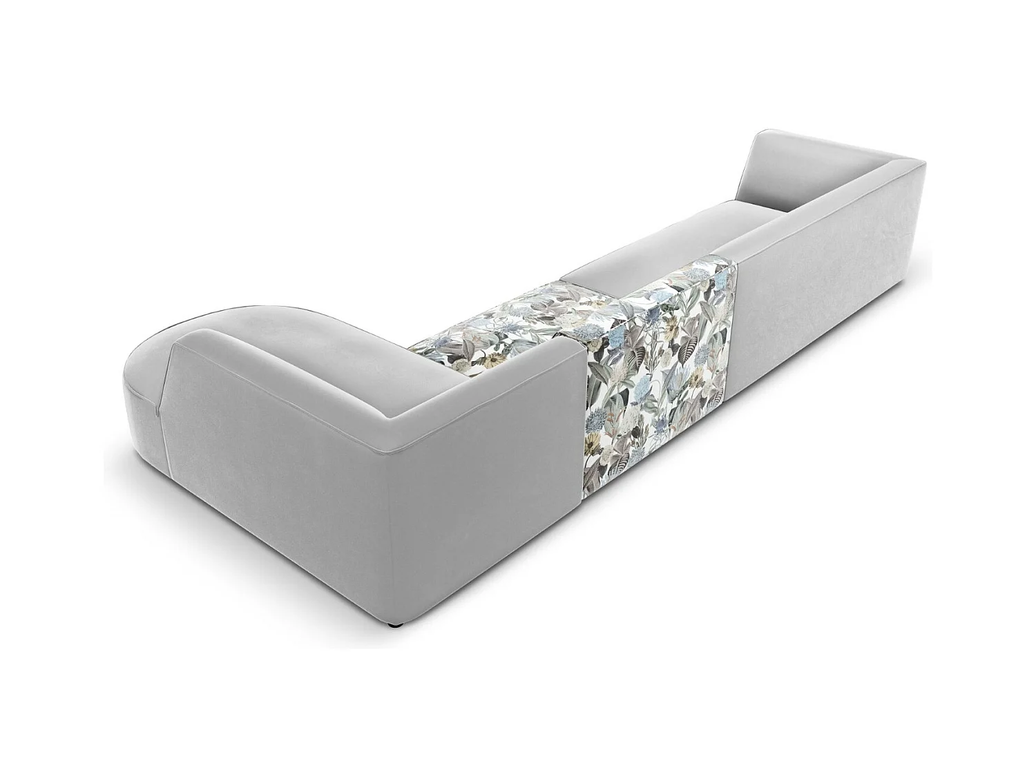 CXL by Christian Lacroix - Rechter hoekbank "Charles" 5 zitplaatsen, Flueel, lichtblauw, lichtgrijs tuinpatroon - 366x180x69cm