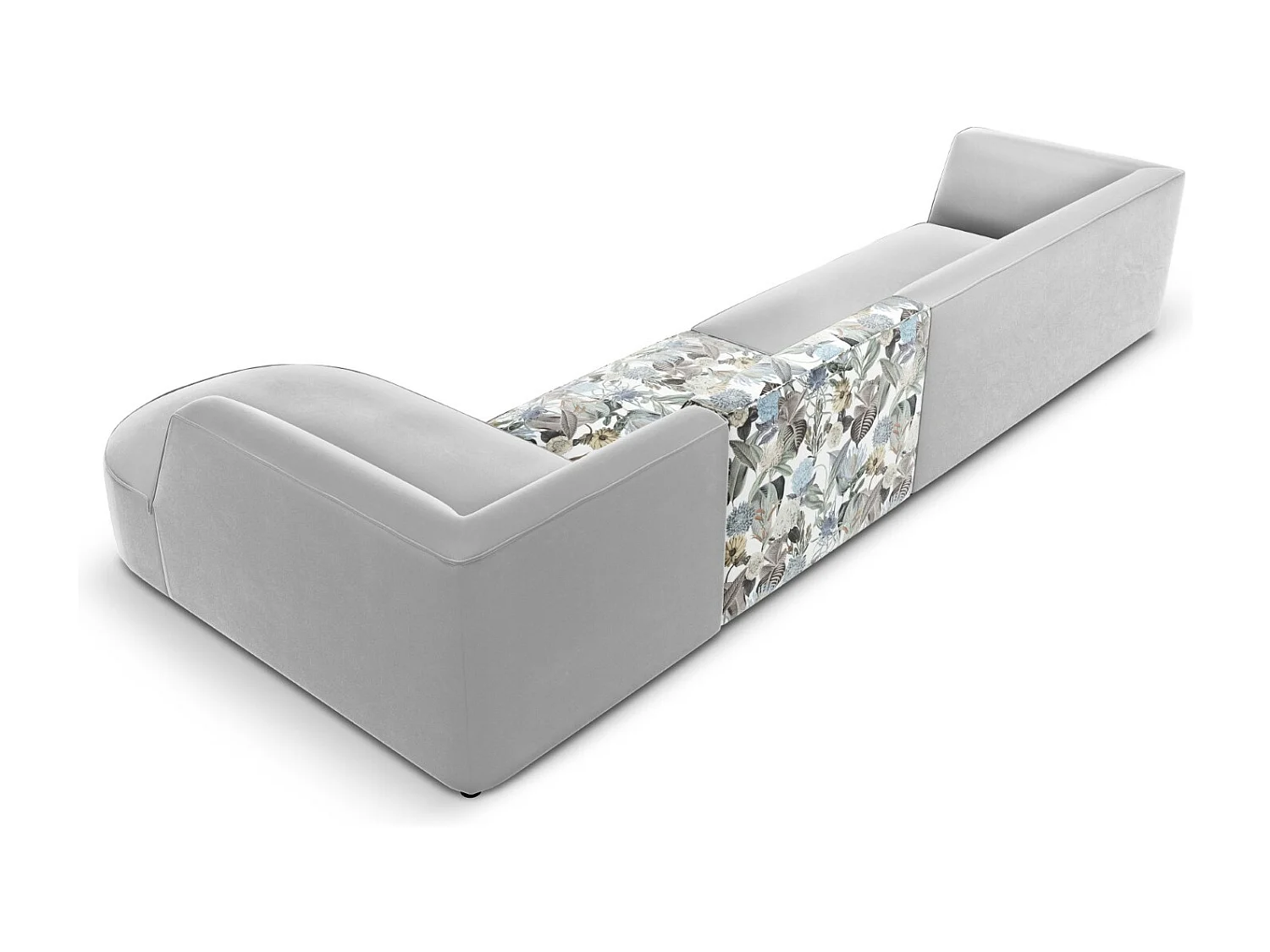 CXL by Christian Lacroix - Rechter hoekbank "Charles" 5 zitplaatsen, Flueel, lichtblauw, lichtgrijs tuinpatroon - 366x180x69cm