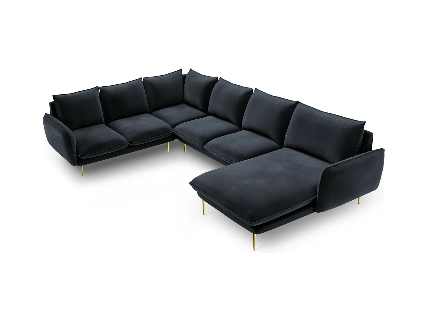 Cosmopolitan Design - Canapé d'angle gauche panoramique "Vienna" 7 places en velours bleu foncé - 330x235x95cm