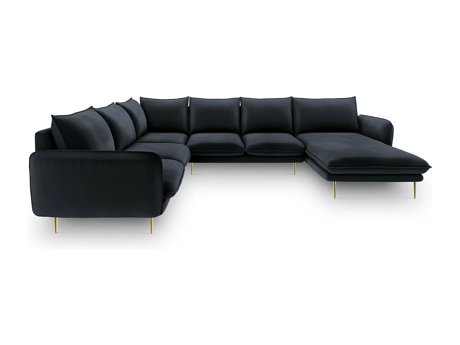 Cosmopolitan Design - Canapé d'angle gauche panoramique "Vienna" 7 places en velours bleu foncé - 330x235x95cm