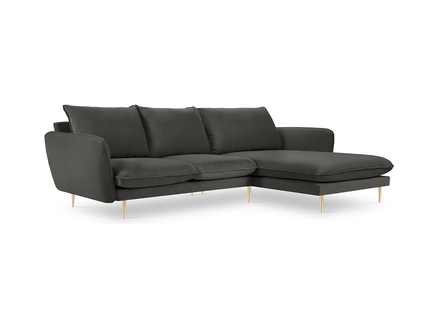 Cosmopolitan Design - Rechter hoekbank "Vienna" 5 zitplaatsen, Flueel, Donkergrijs - 255x170x95cm