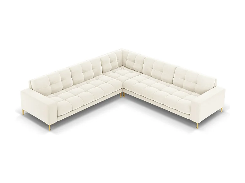 Cosmopolitan Design - Sofá esquinero simétrico "Bali" 6 plazas de terciopelo beige claro - 256x256x75cm