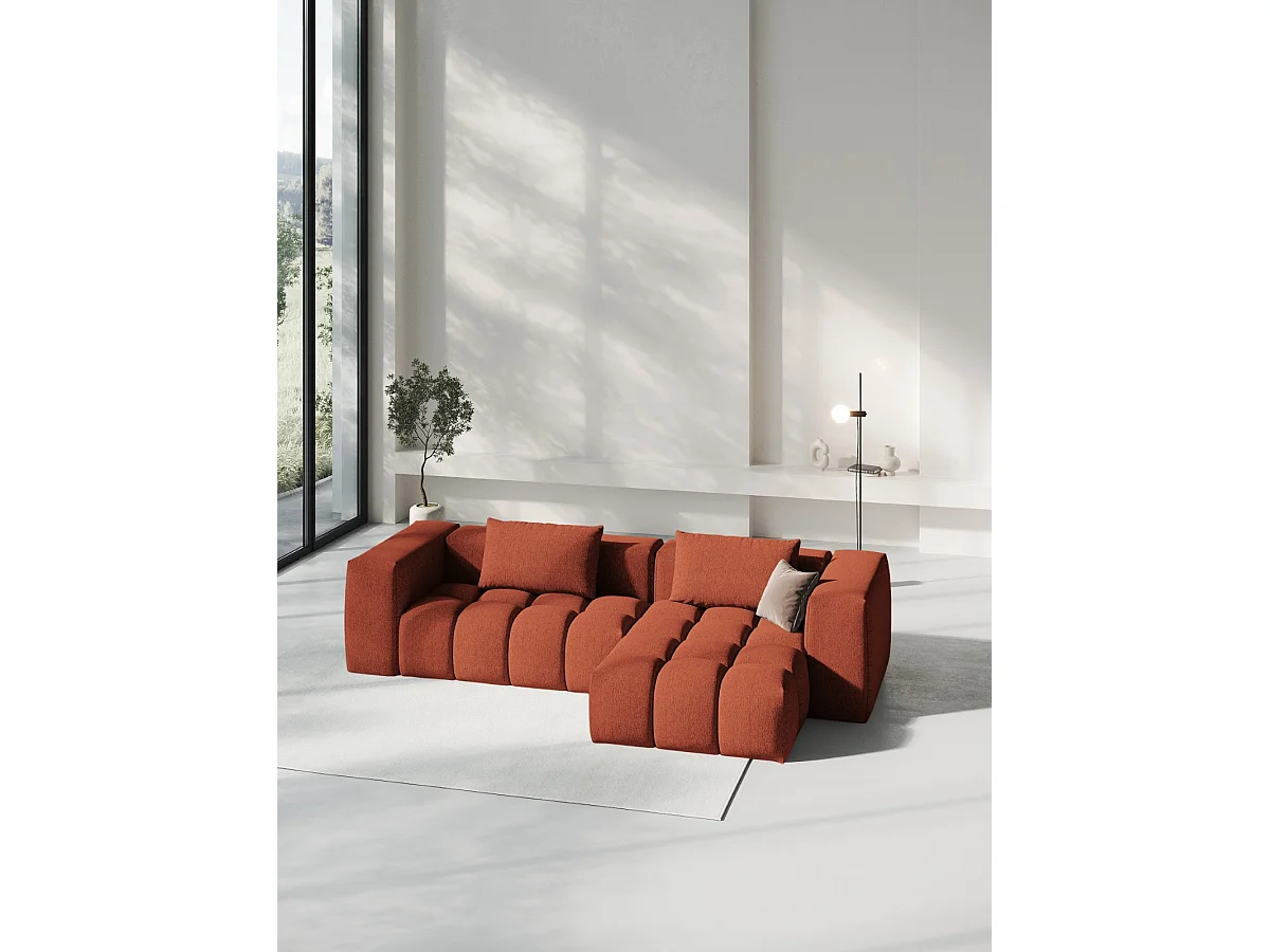 CXL by Christian Lacroix - Sofá modular de canto direito "Lorella" 3 lugares em tecido estrutural coral - 260x145x70cm