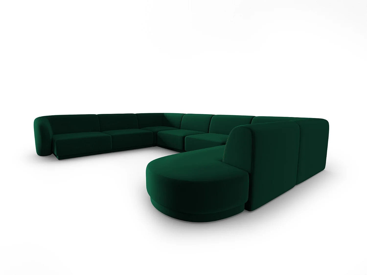 CXL by Christian Lacroix - Canapé d'angle gauche panoramique modulable "Lionel" 8 places en velours vert bouteille - 342x323x74cm