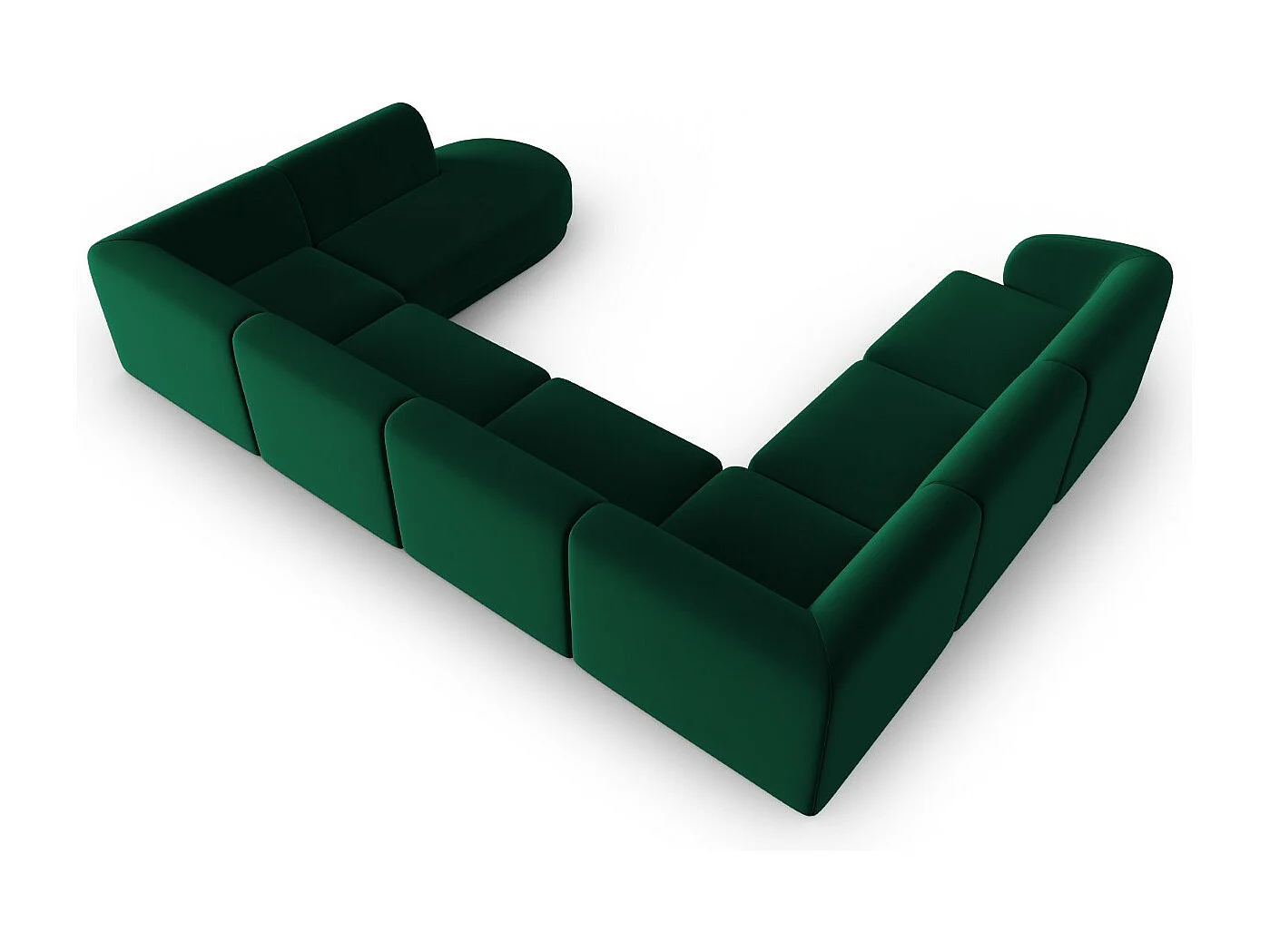 CXL by Christian Lacroix - Canapé d'angle gauche panoramique modulable "Lionel" 8 places en velours vert bouteille - 342x323x74cm