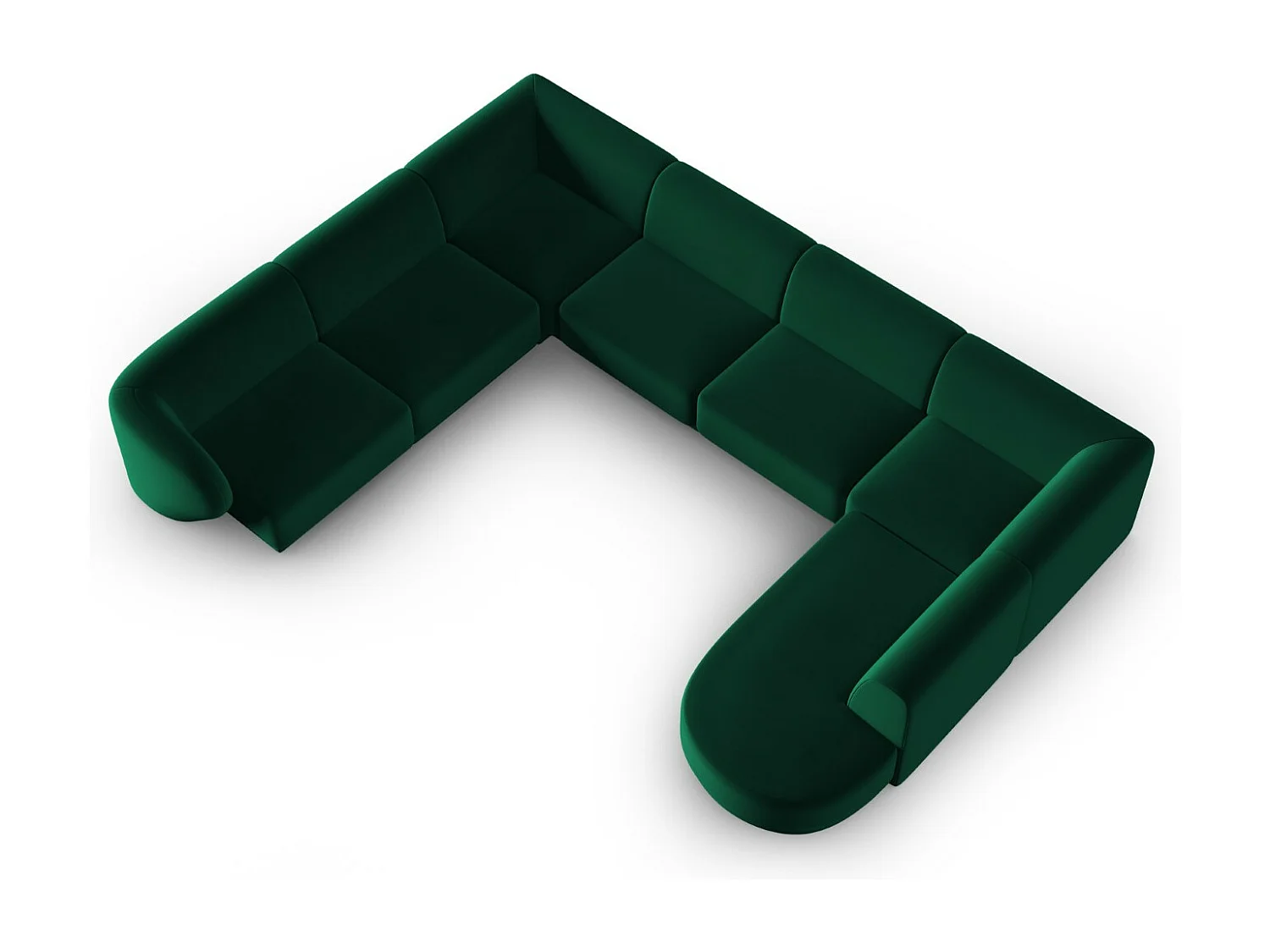 CXL by Christian Lacroix - Canapé d'angle gauche panoramique modulable "Lionel" 8 places en velours vert bouteille - 342x323x74cm