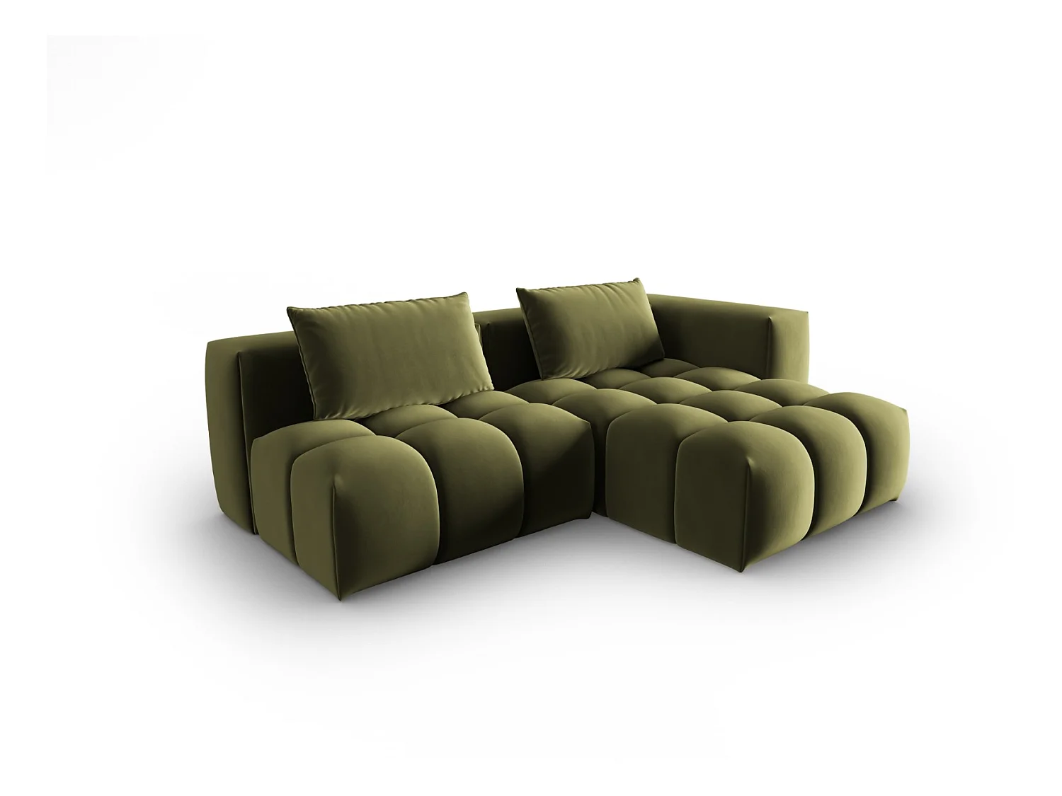 CXL by Christian Lacroix - Canapé d'angle droit modulable "Lorella" 3 places en velours vert clair - 205x145x70cm