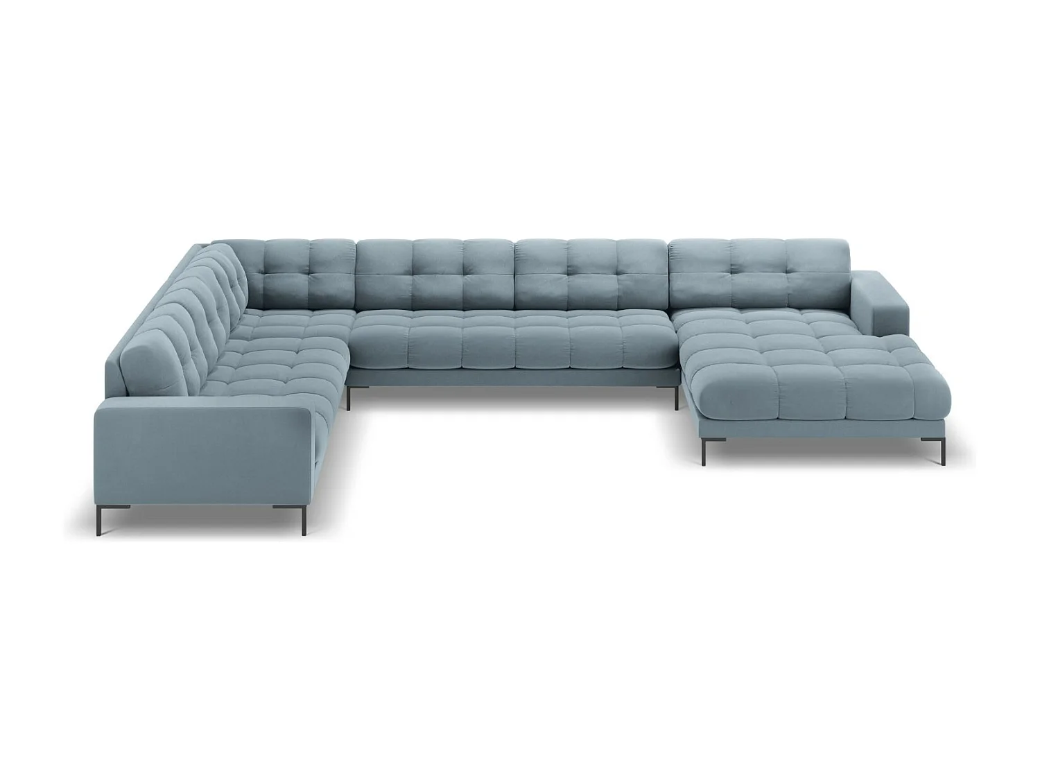 Cosmopolitan Design - Canapé d'angle gauche panoramique "Bali" 7 places en velours bleu clair - 327x256x75cm