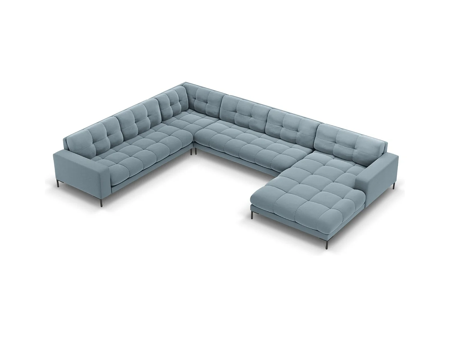 Cosmopolitan Design - Canapé d'angle gauche panoramique "Bali" 7 places en velours bleu clair - 327x256x75cm