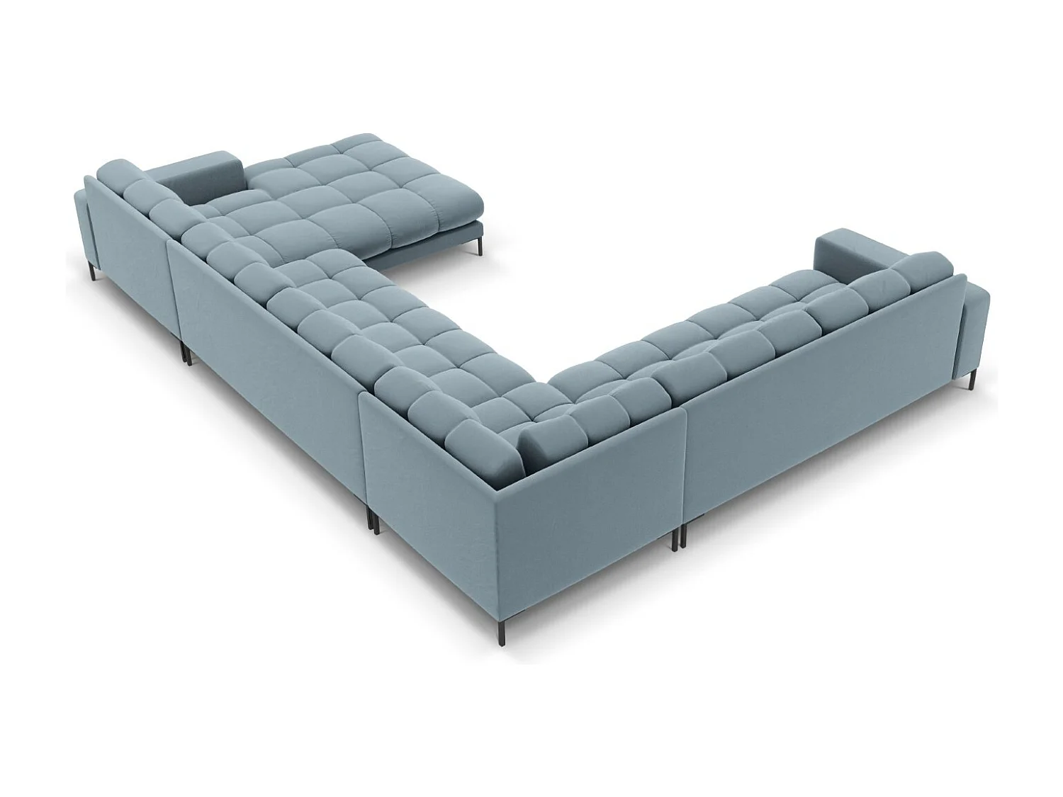 Cosmopolitan Design - Sofá de canto panorâmico à esquerda "Bali" 7 lugares em veludo azul claro - 327x256x75cm