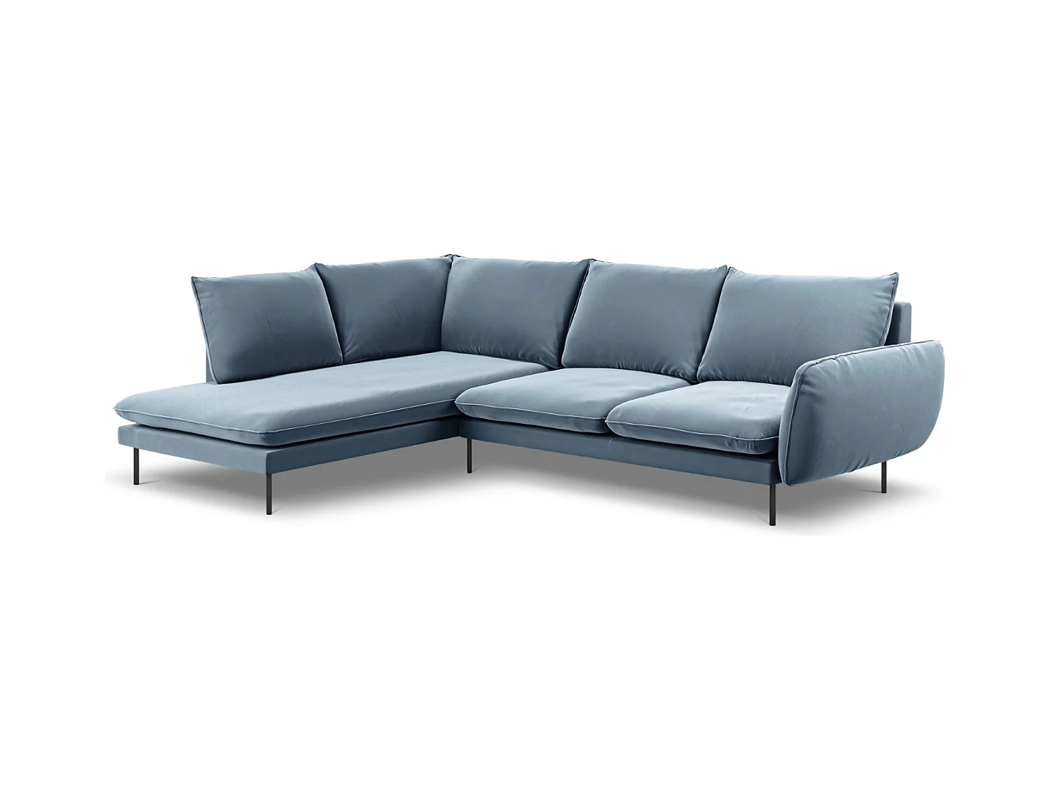 Cosmopolitan Design - Linker hoekbank "Vienna" 6 zitplaatsen, Flueel, Blauw - 275x185x95cm